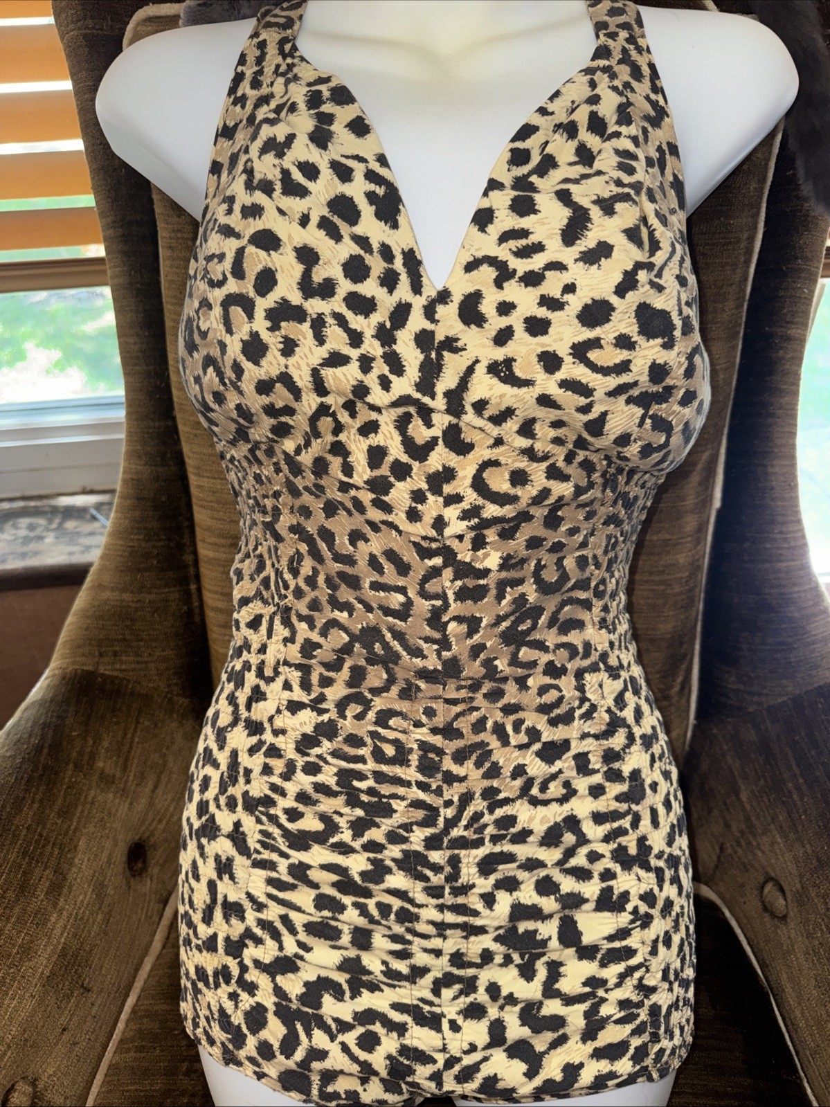 Cole of California Leopard Print Swimsuit Bathing Suit Booty Shorts Pin Up 2103