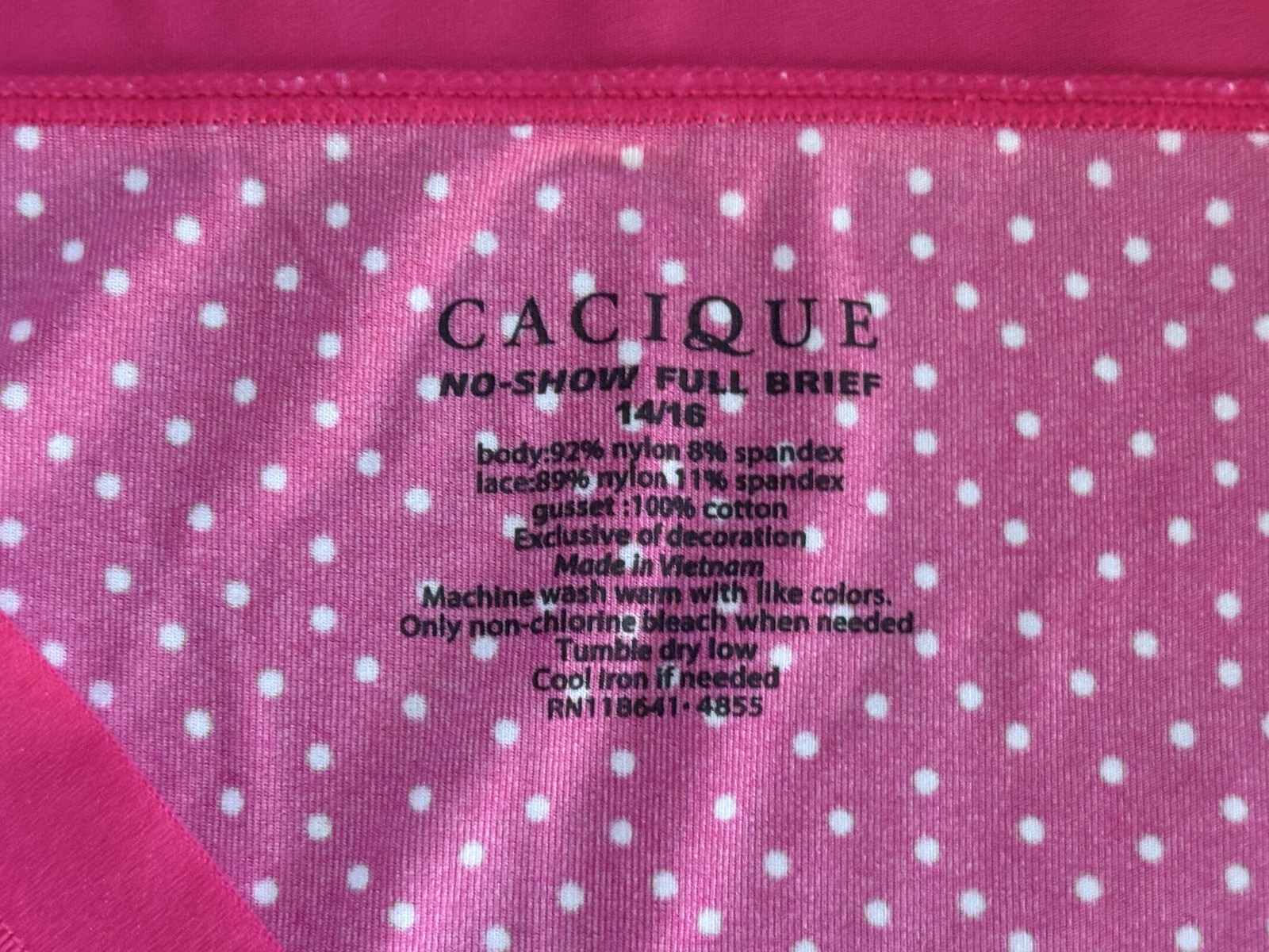 CACIQUE 14/16 Pink Polka Dot Lace Hips Full Brief Silky Glide On Smooth Panties