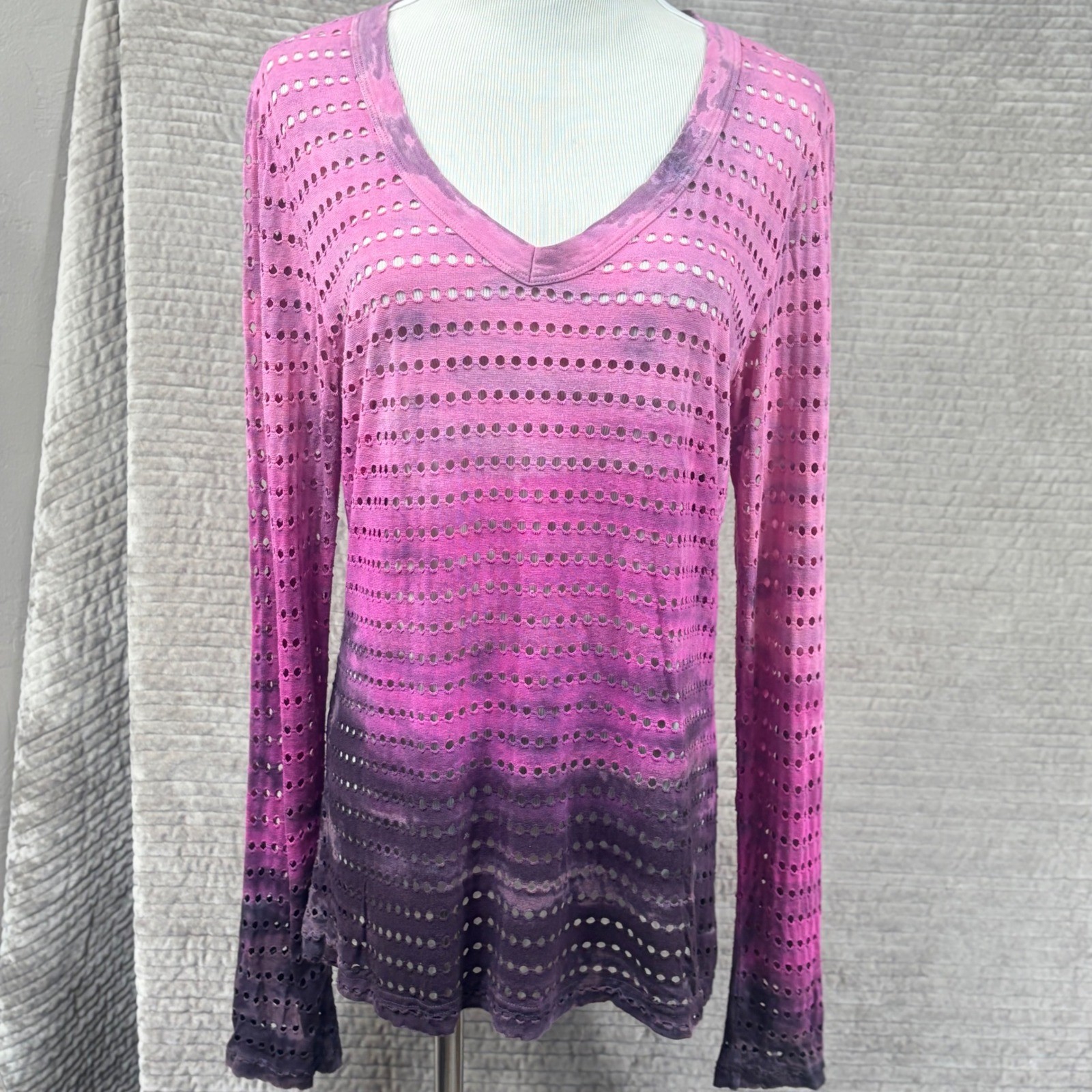 Hard Tail Forever Vintage Y2K Ombre Long Sleeve Top Pink Purple HOL-06 Medium