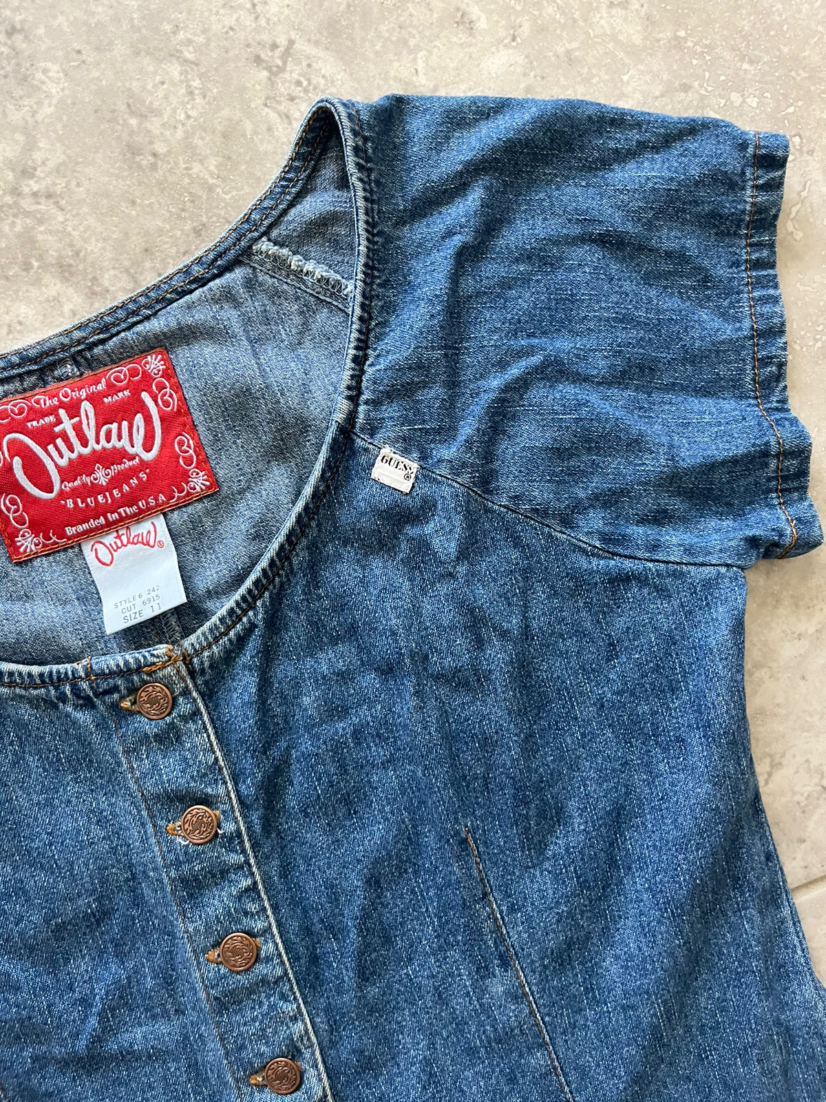 Outlaw Vtg Western Short Sleeve Blue Jean Button Denim Mini Dress Sz 11 M Y2K