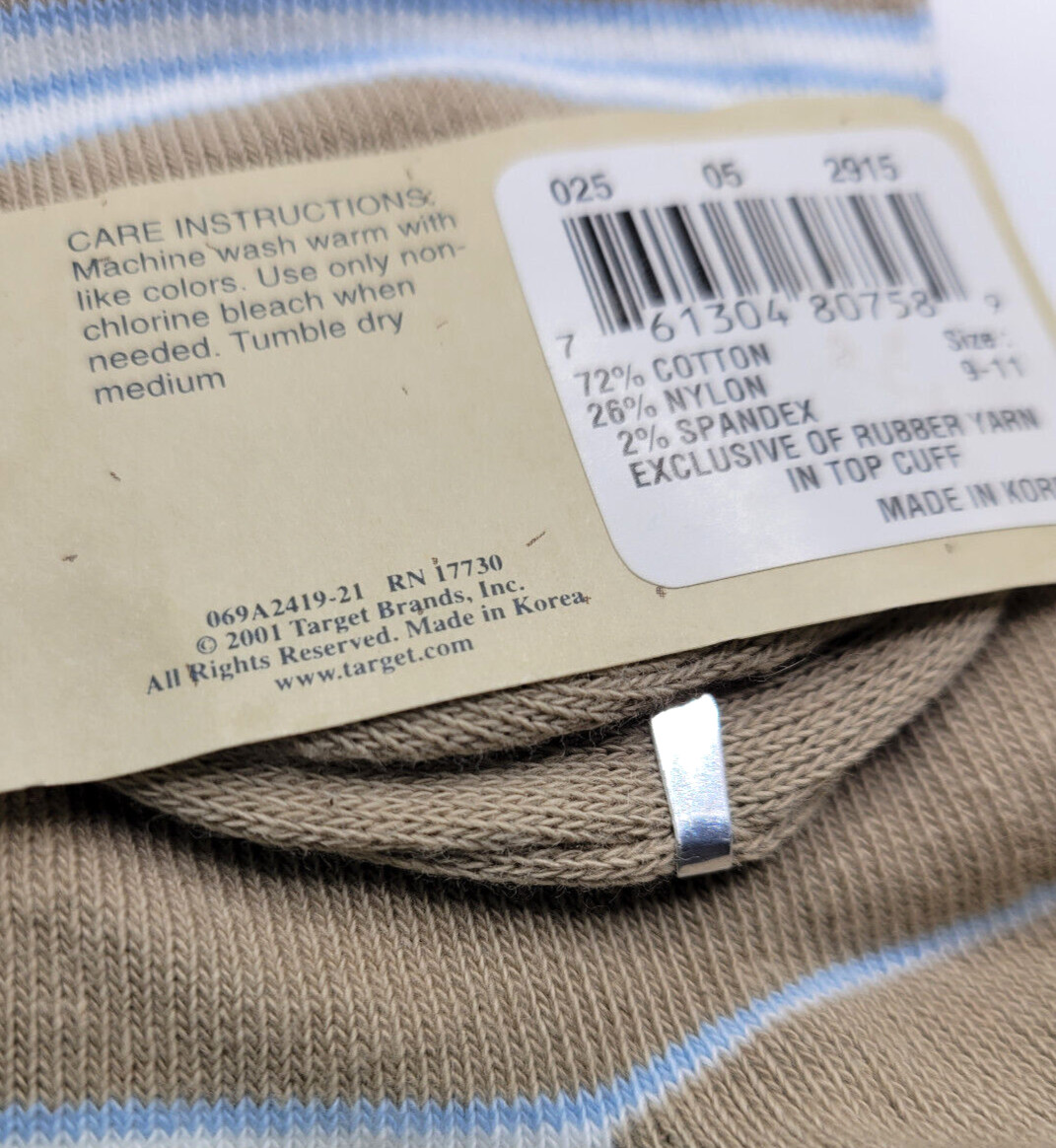 NWT New Old Stock VTG 2001 Cherokee Womens Tan/Pink/Blue/White Stripe Crew Socks