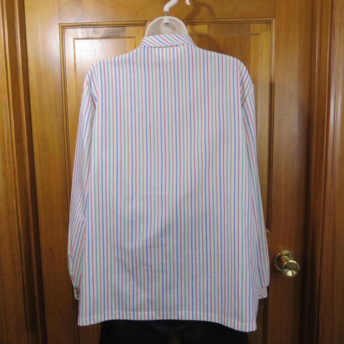 Vtg 80s Lady Devon Striped Secretary Blouse Bow High Neck Top Size 16-18