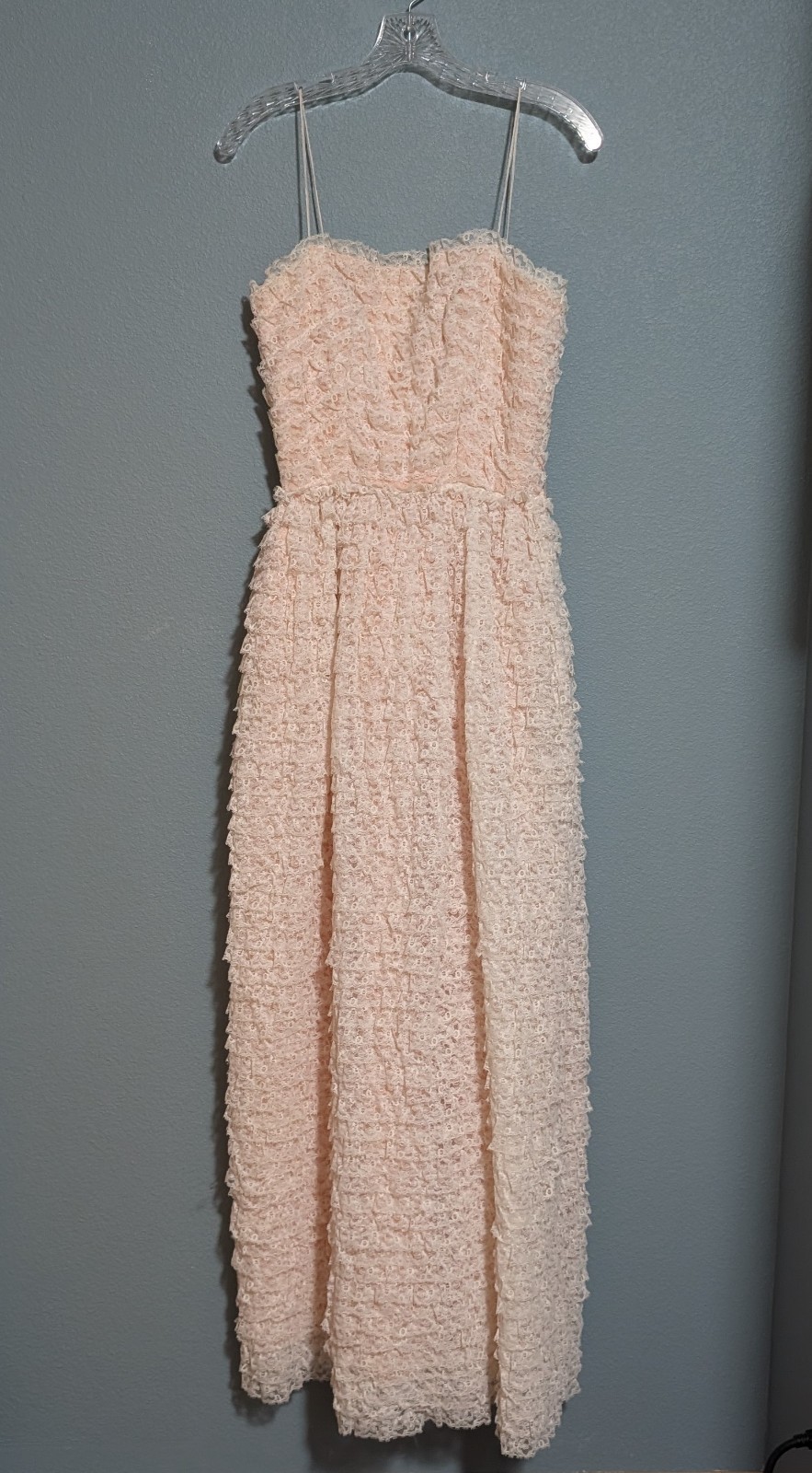 Vintage After Five Harry Action Ivory Lace and Peach Ruffled Dress Sz 10