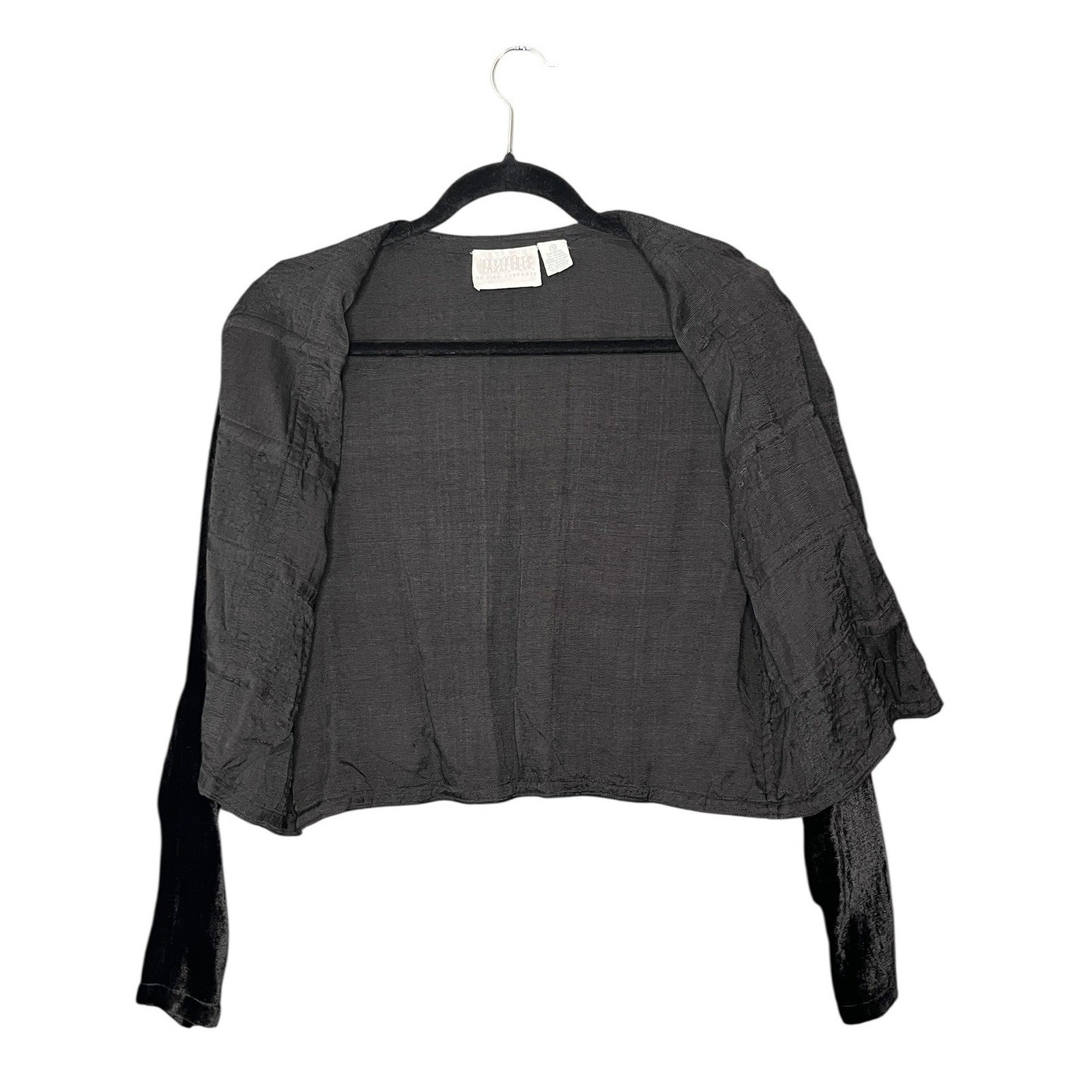 Passports Black Velvet Beaded Cropped Jacket Vintage 90s Whimsigoth Victorian S