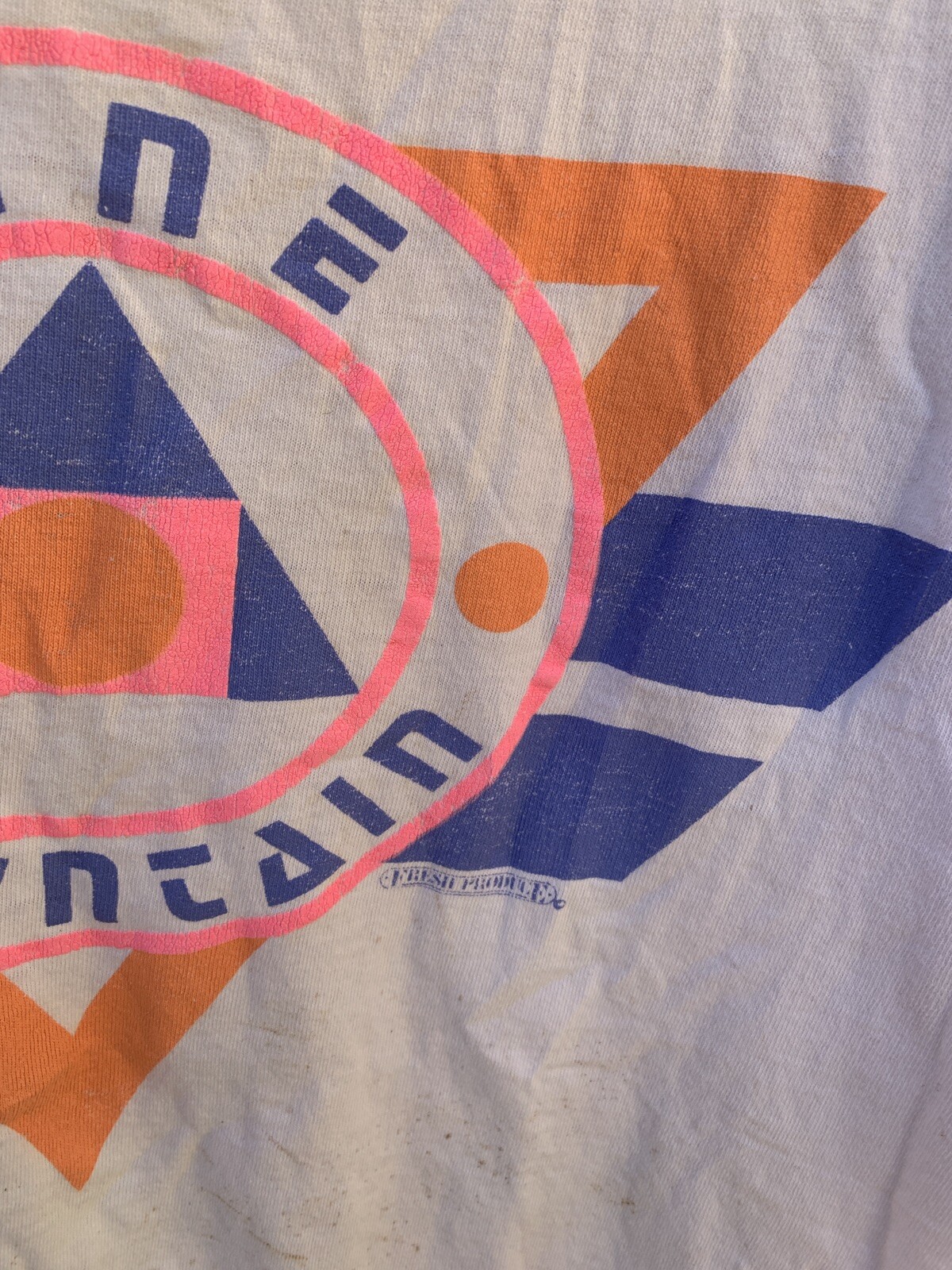 Vintage June Mountain T Shirt 80s Geomeric Neon Graphics Distressed Worn Holes