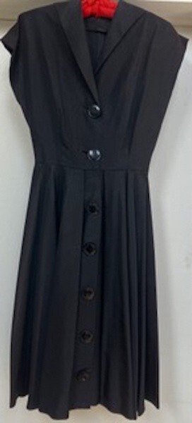 Rare Vintage Black Satin/Rayon Sleeveless Dress With Large Skirt. Size S