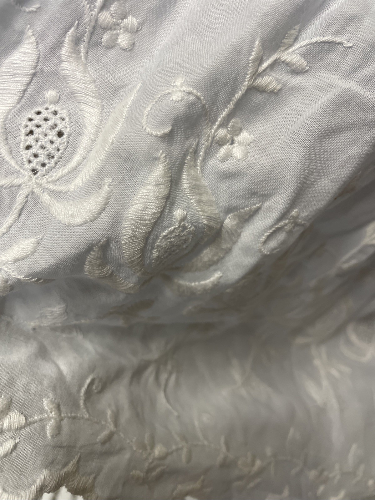 Vtg Blue Cotton Dress W/ Embroidered White Flowers Layered Split Skirt Flowy XS