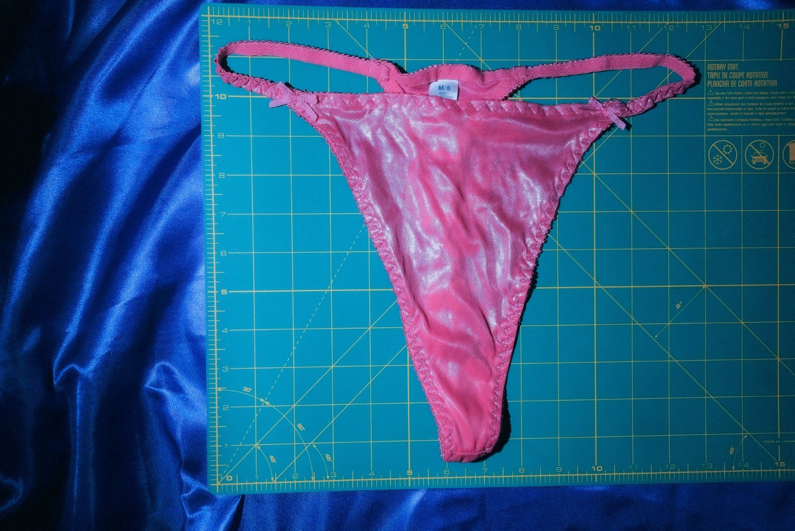 VTG Satin Hot Pink Metallic Foil Thong M6