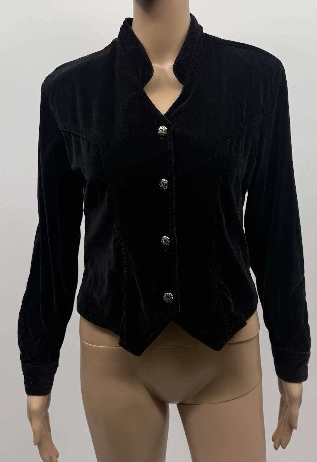 VTG Adobe Rose 1990’s Black Velvet Military Gothic Jacket Vamp M Cropped Fitted