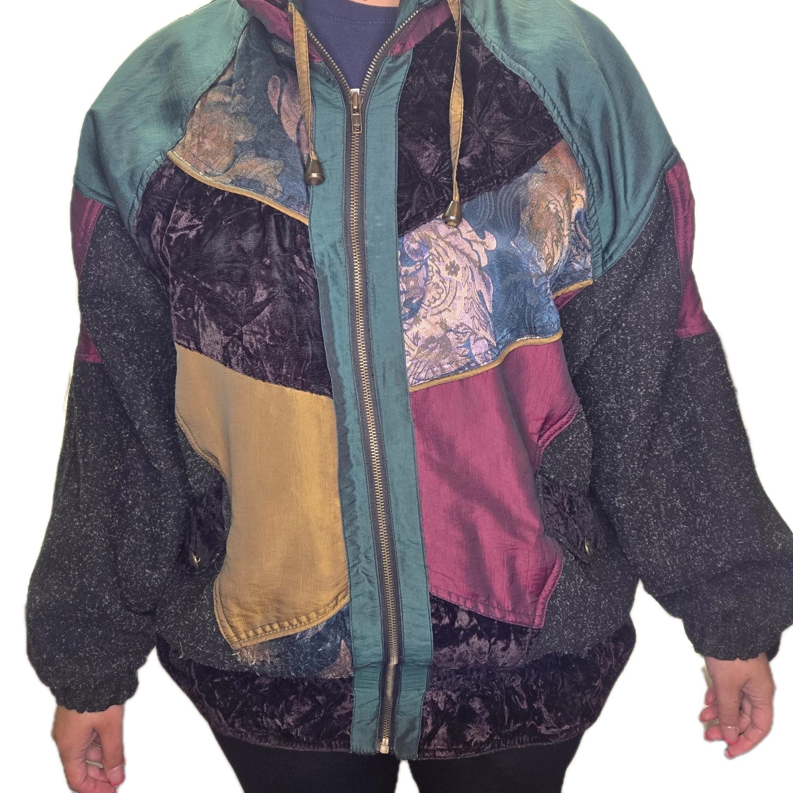 Vintage Charles Klein Women’s Jacket 2X Colorblock Patchwork 80s 90s