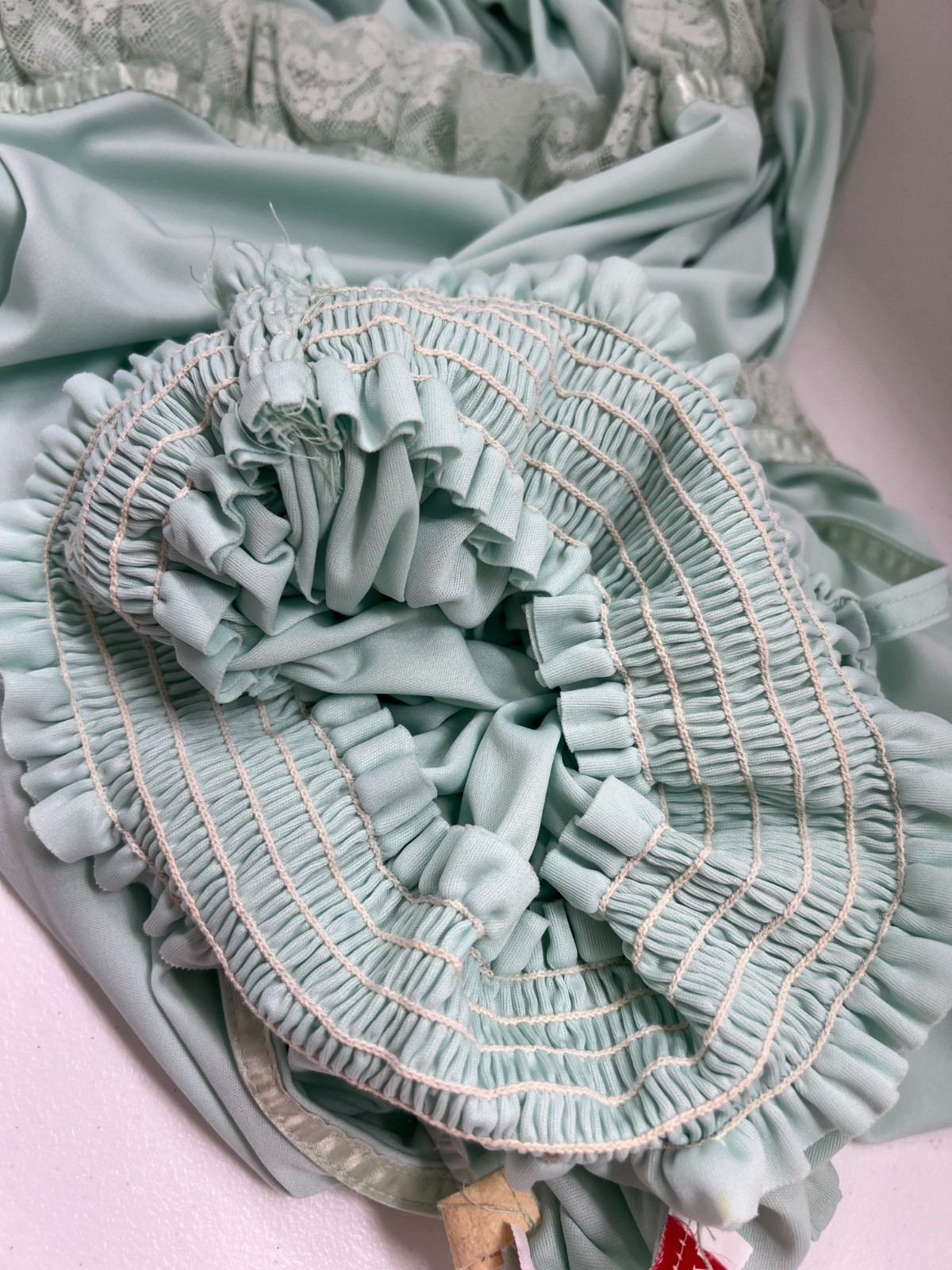 VTG Vicky Vaughn maxi baby doll dress sz S/M – mint green lace ruffle prairie