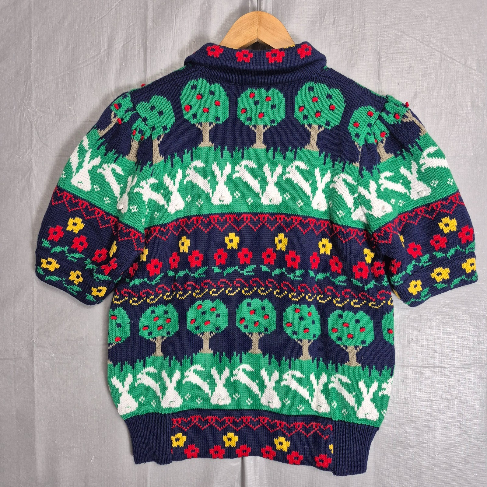 Vtg 1986 Susan Bristol Sweater Small Grandmacore Bunnies Rabbits Apples – 0689