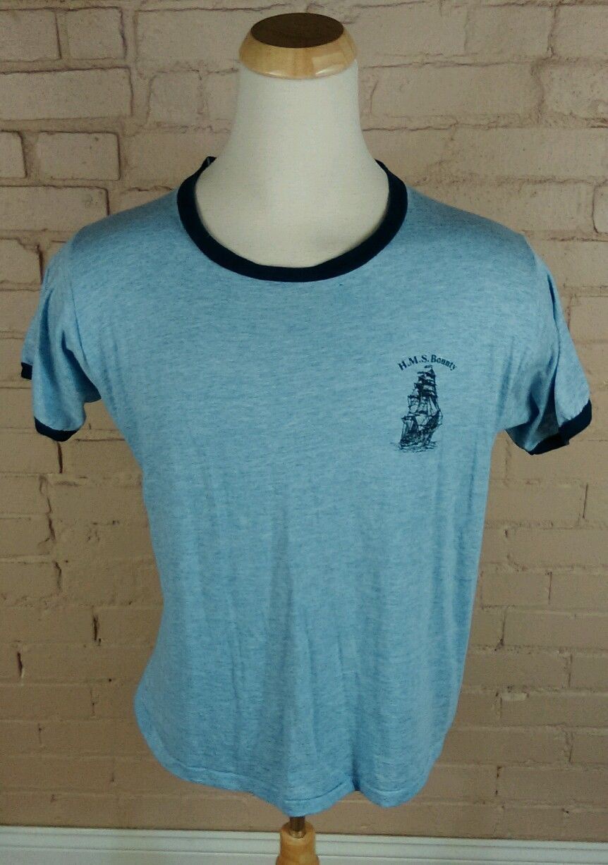 Paper Thin 70s HMS Bounty US Navy Sailing Ship Boat T Shirt Large Vintage