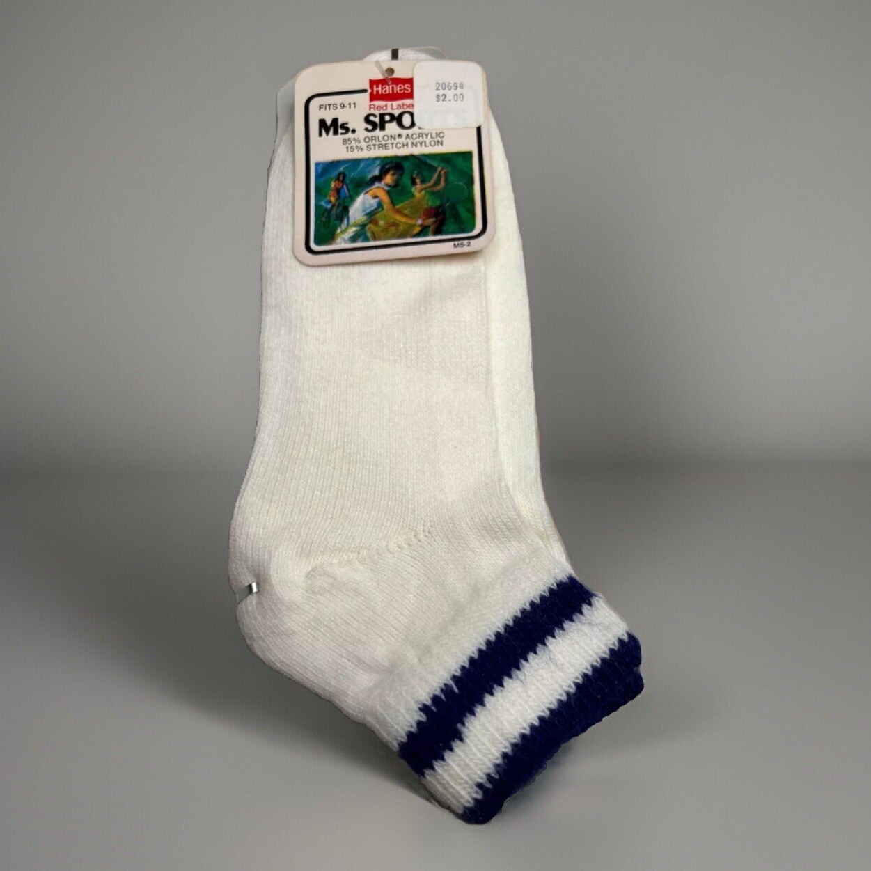 VTG Hanes Ms. Sports Socks Striped 9-11 Orlon Acrylic Low-Cut NOS 80s Red Label