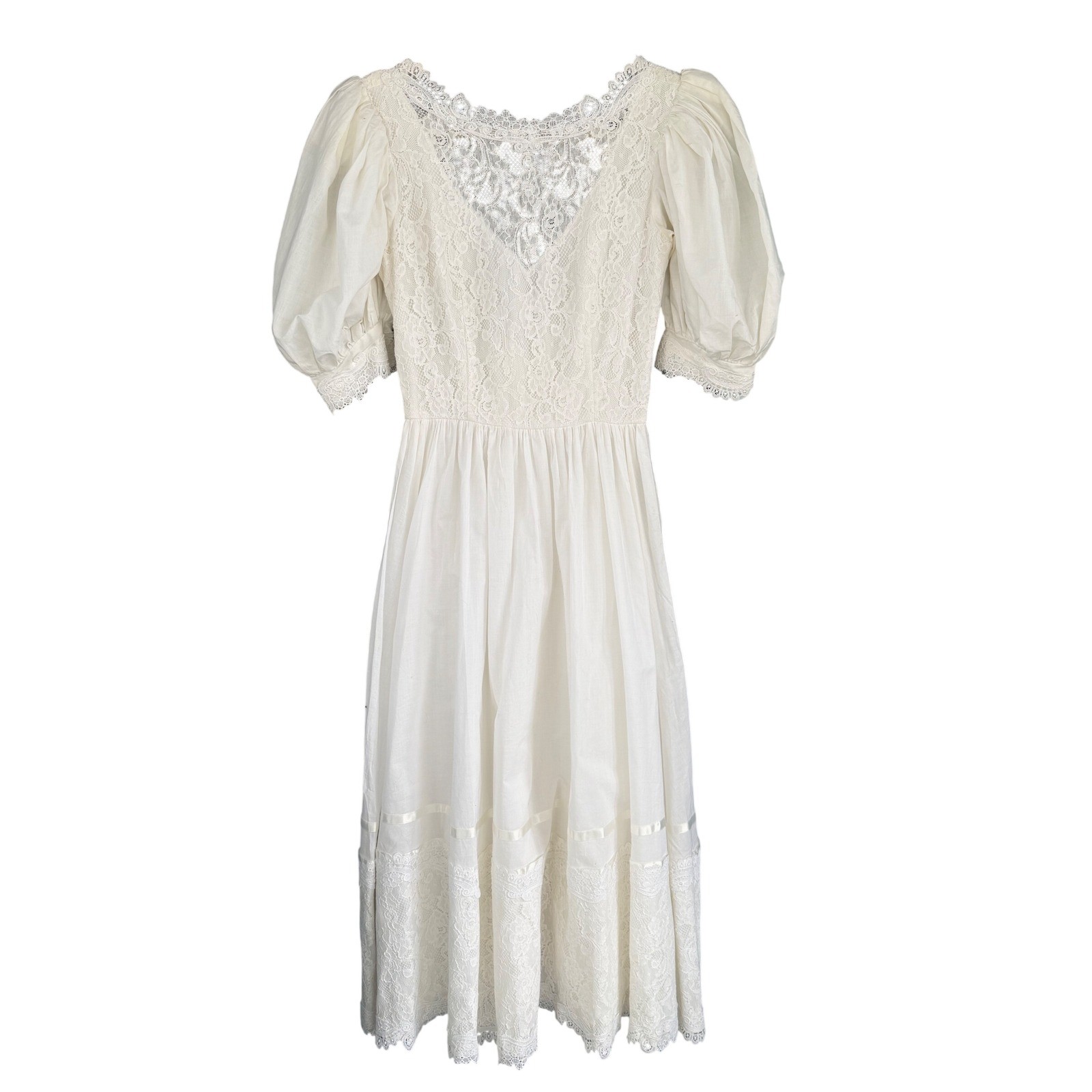 D1 70s Vintage Susan Lane Country Elegance Lace Cotton Prairie Wedding Dress