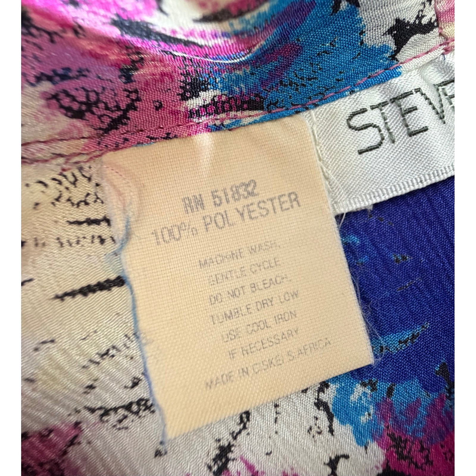 Steven Barry Blouse 16 Pink Blue Abstract Floral Tie Neck Vintage 80s Secretary