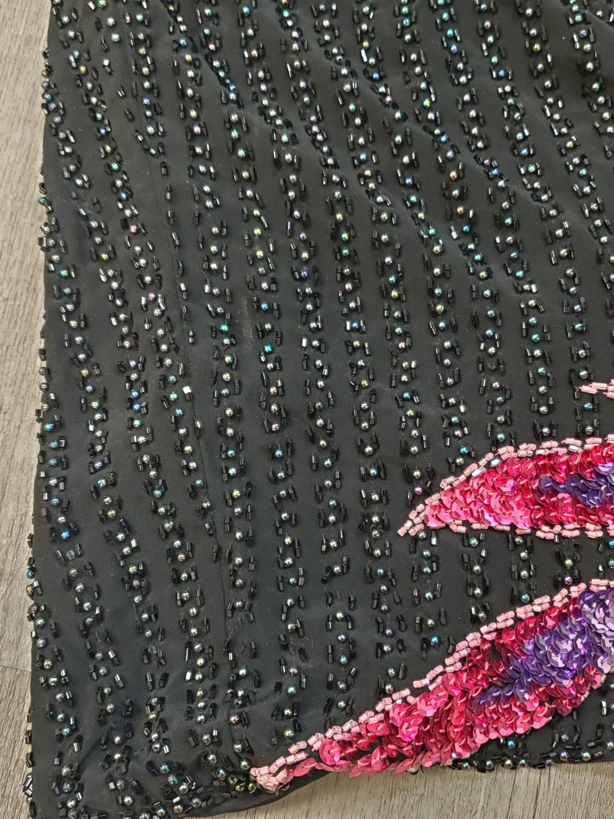 VTG 80s SHO MAX Black/Pink/Purple BEADED Sequined BAROQUE Silk TROPHY Dress Sz M