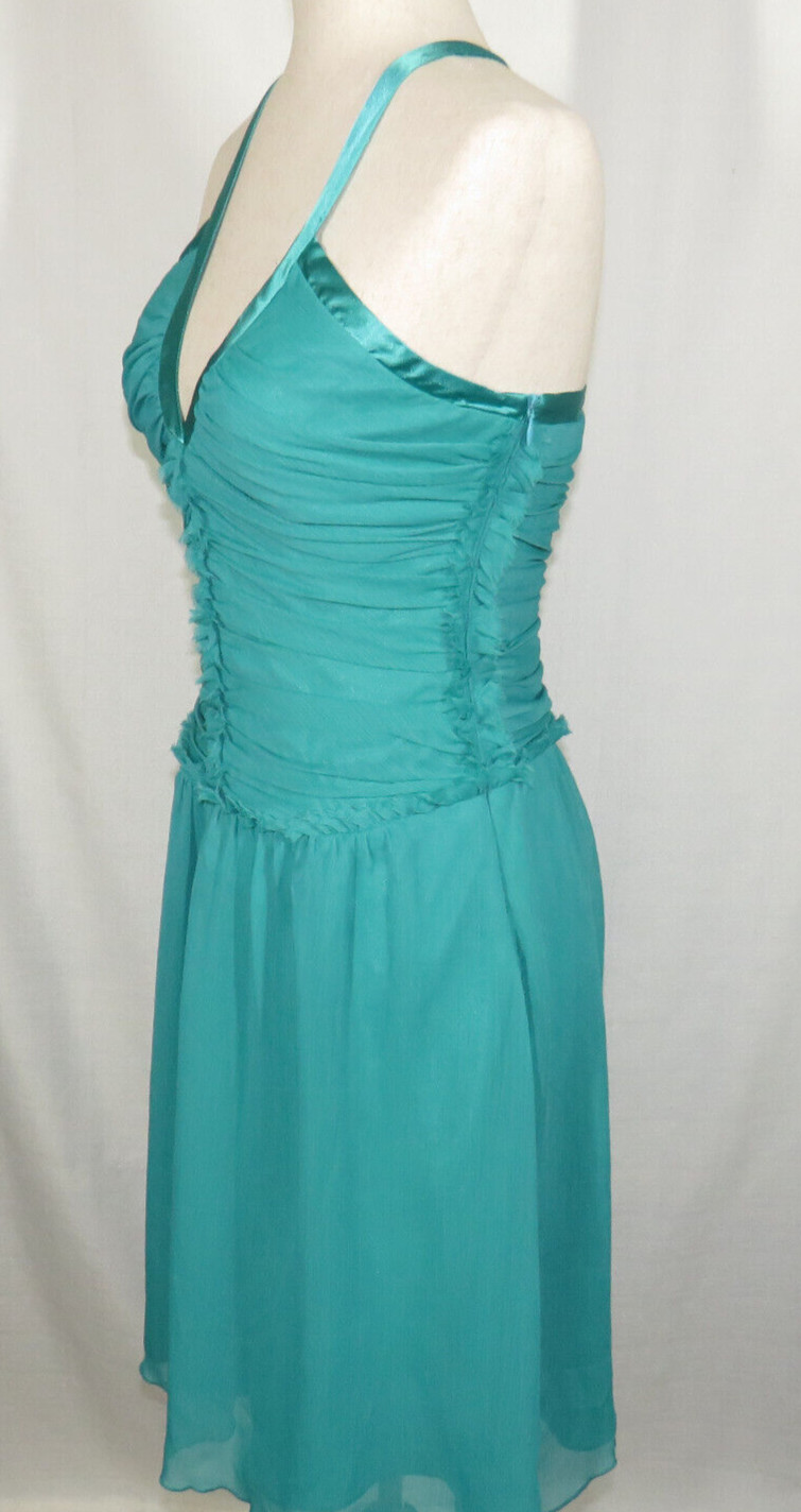 Vintage ABS By Allen Schwartz Teal Shirred Party Cocktail Dress Size 6