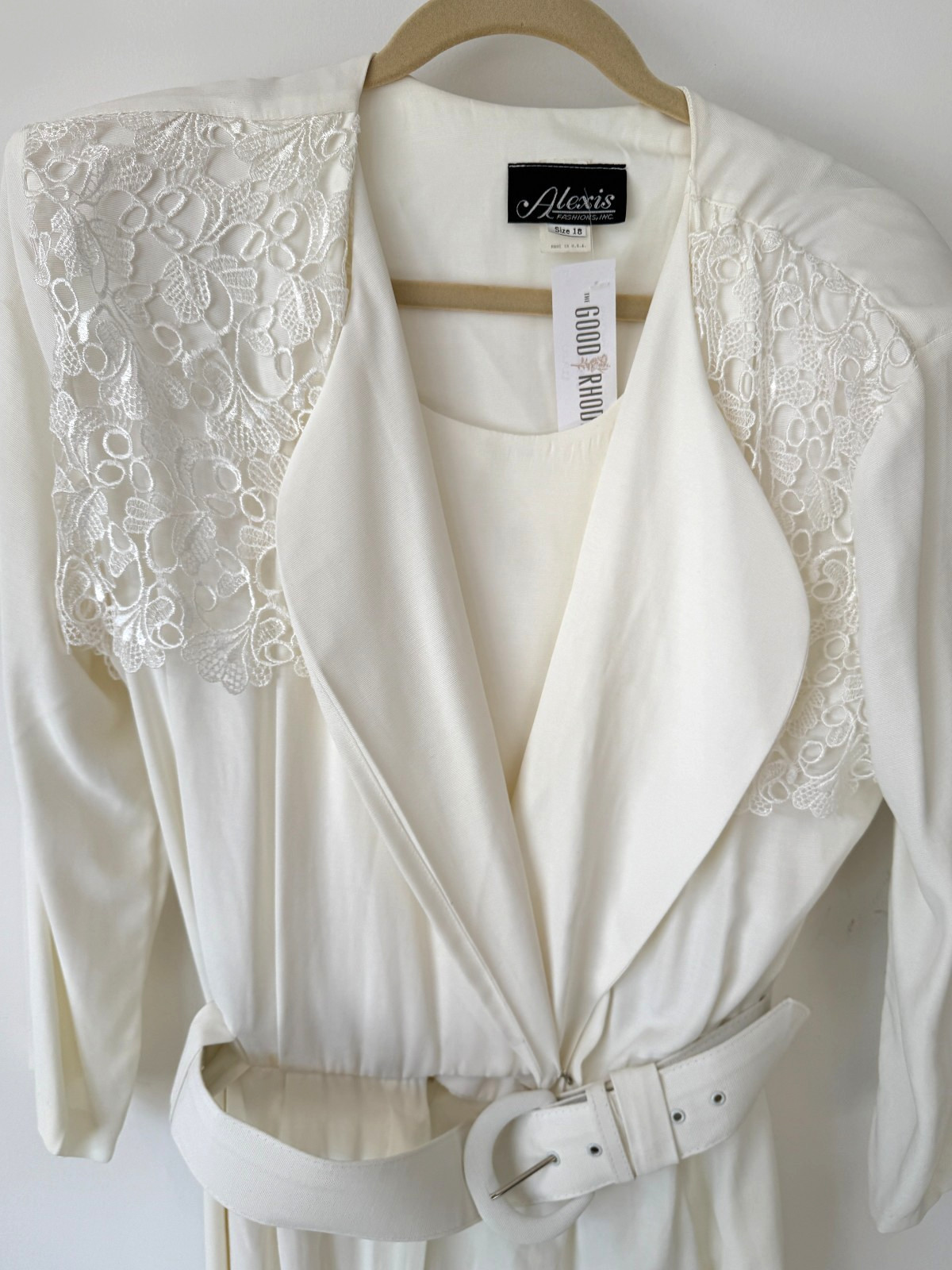 Vintage 1980s Alexis Fashions White Jump Suit with Belt