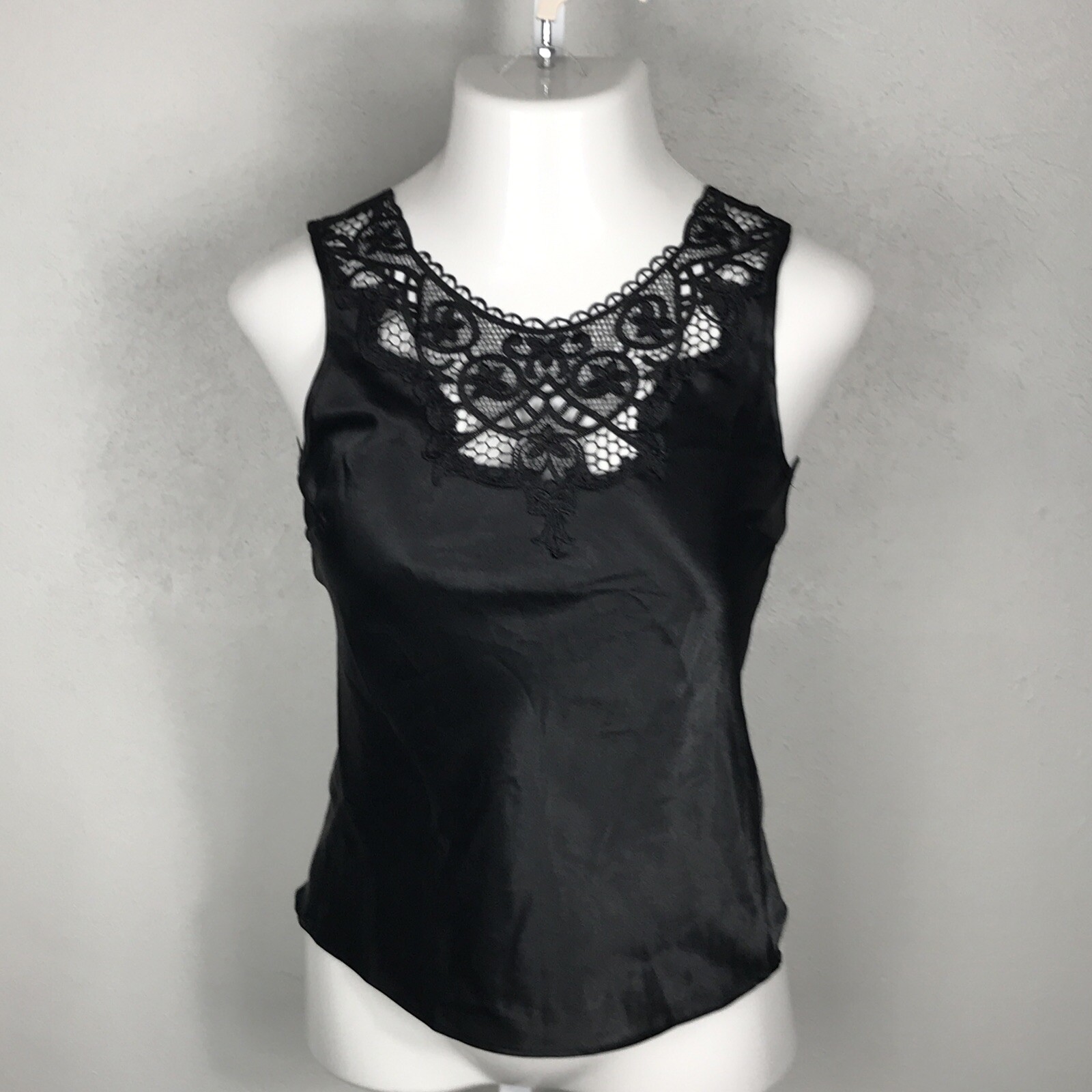 Bay Studio Slip Shirt Top ~ Sz S ~ Black ~ Sleeveless ~ Lace Trim