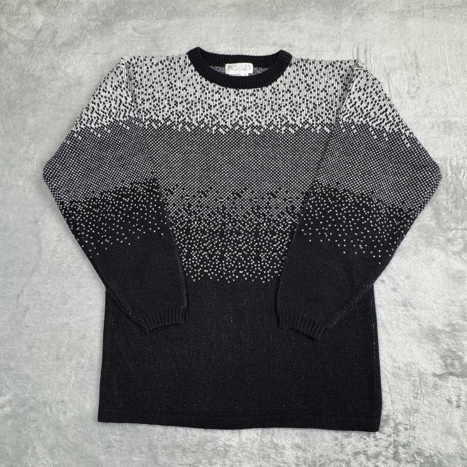 Vintage 80s Black Gray Silver Shimmer Metallic Ombre Knit Sweater Small