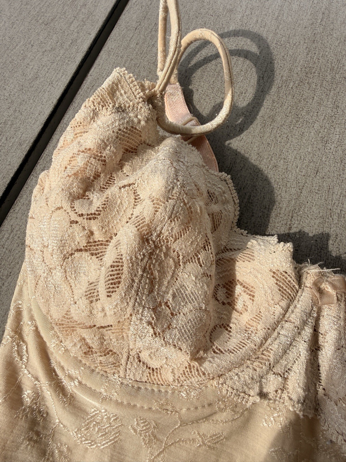 VTG 90s ARIANNE Small Nude lace Trim UnderwireTeddy Lingerie Boudoir