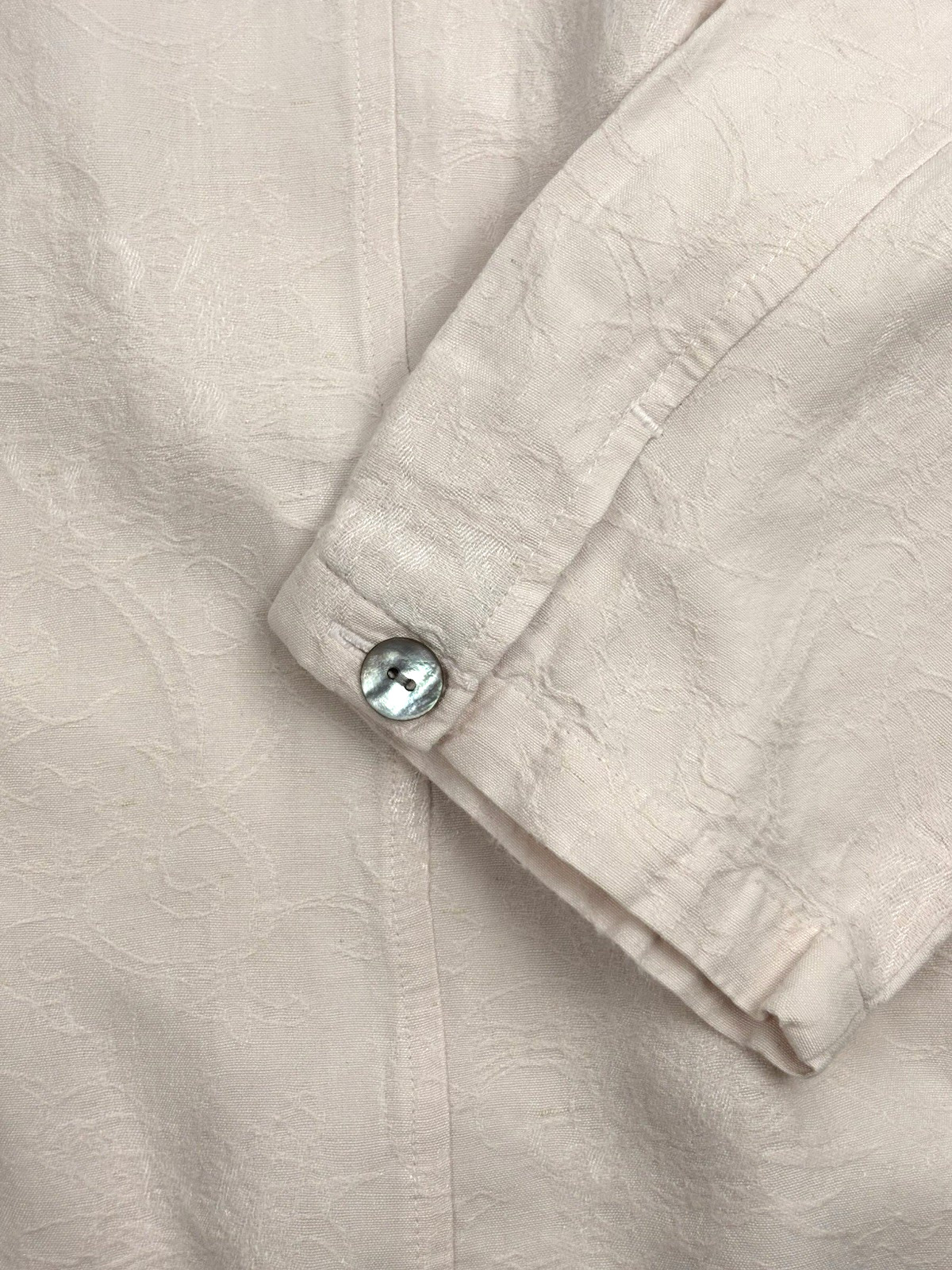 VTG Chico’s Design Linen Blend Jacket Pastel Pink Embossed Mandarin Collar L 3