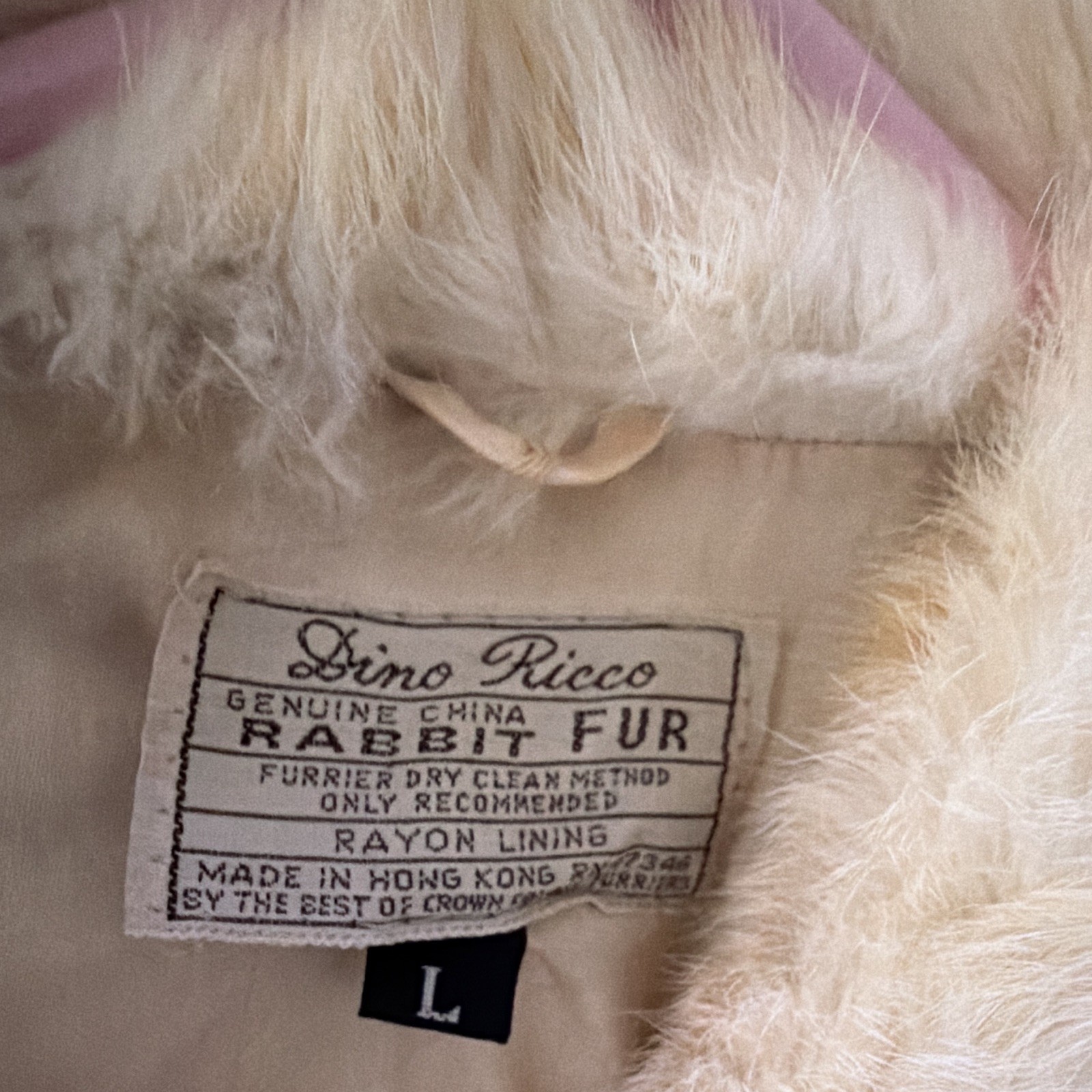 Vintage Dino Ricco Genuine Rabbit Fur Jacket Ivory Women’s Size L Rayon Lining