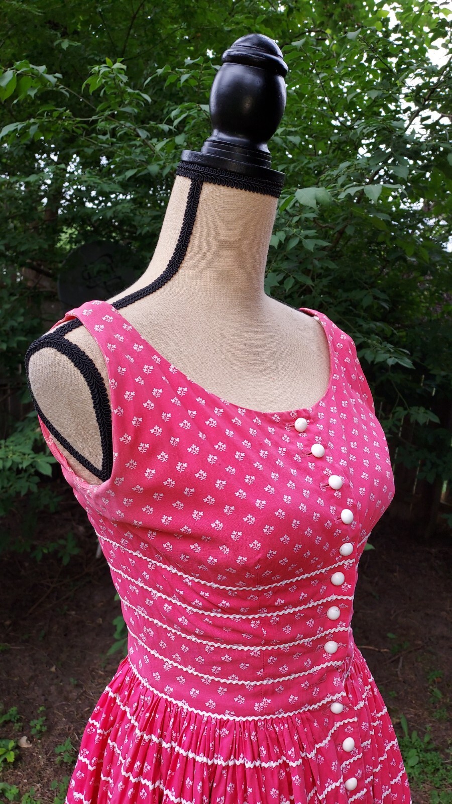 Vintage 50’s Lanz Originals Floral Print Dress Cotton Lace Button Pockets Small