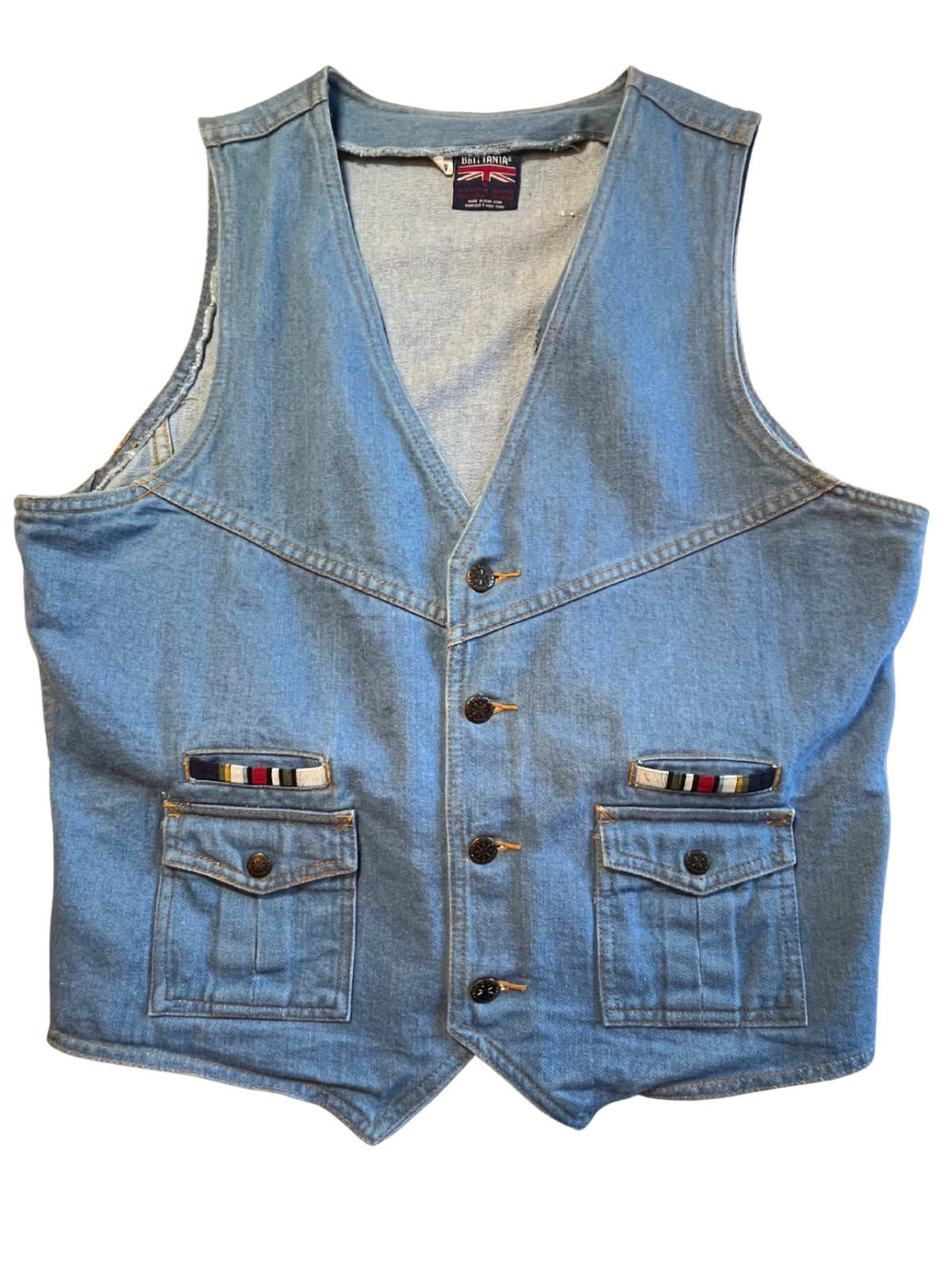 Vintage 1970s Brittania Denim Vest L Cotton Button-Front Retro Streetwear Hippy