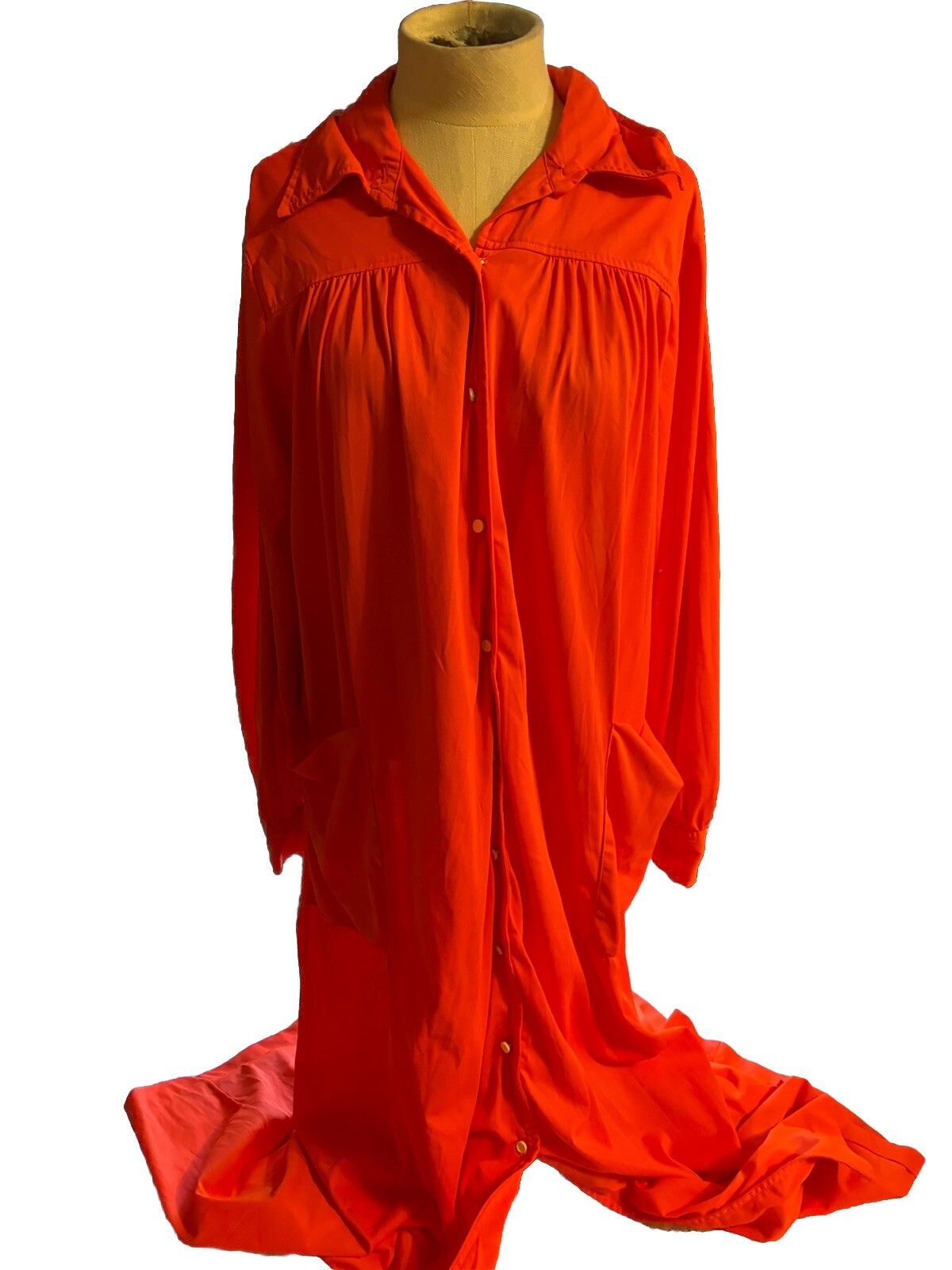 Vtg Butterfield 8 Nylon Coral Orange Women Long Robe Sz Large