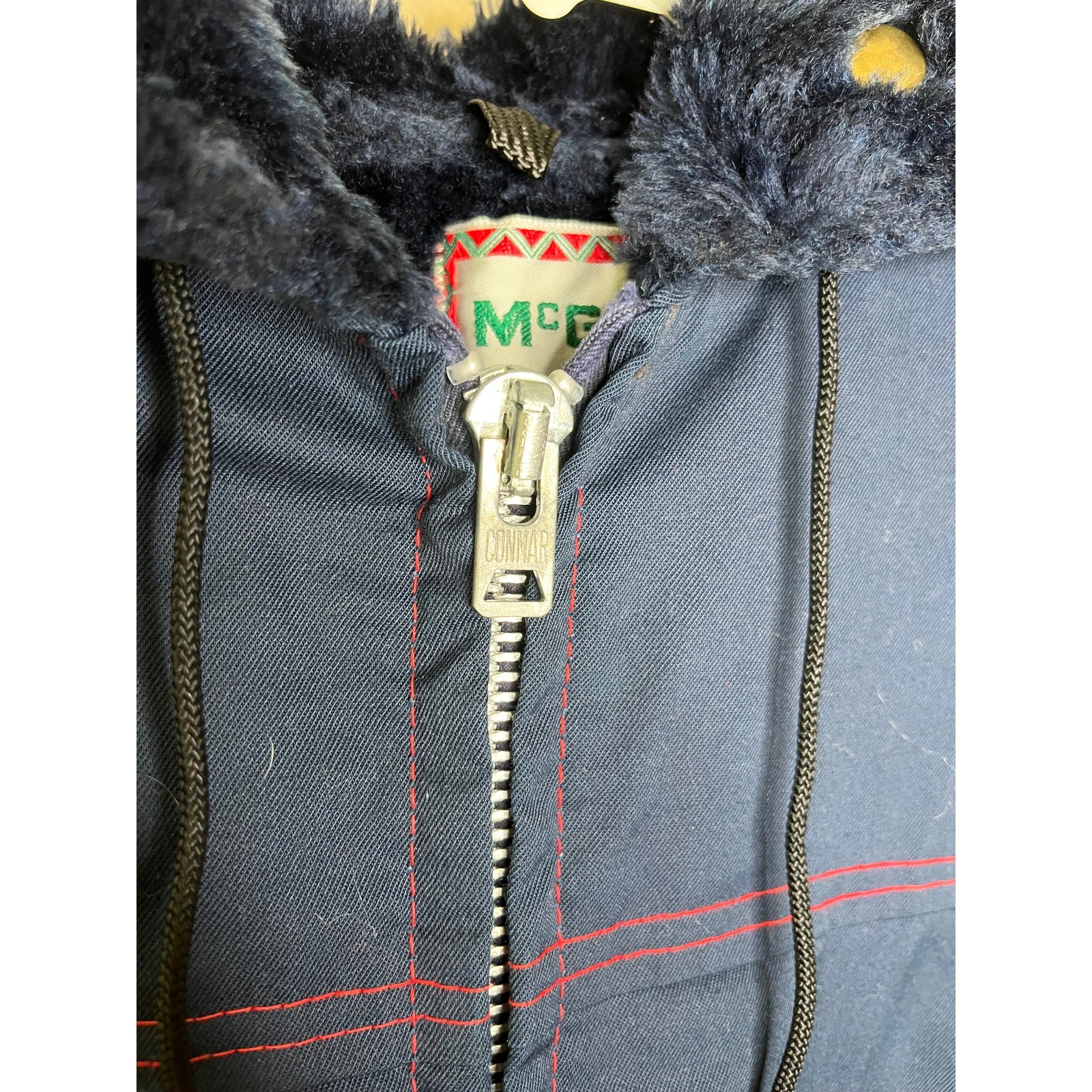 1970s McGregor Navy Ski Lodge Winter Sledding Faux Fur Lined Parka Jacket S