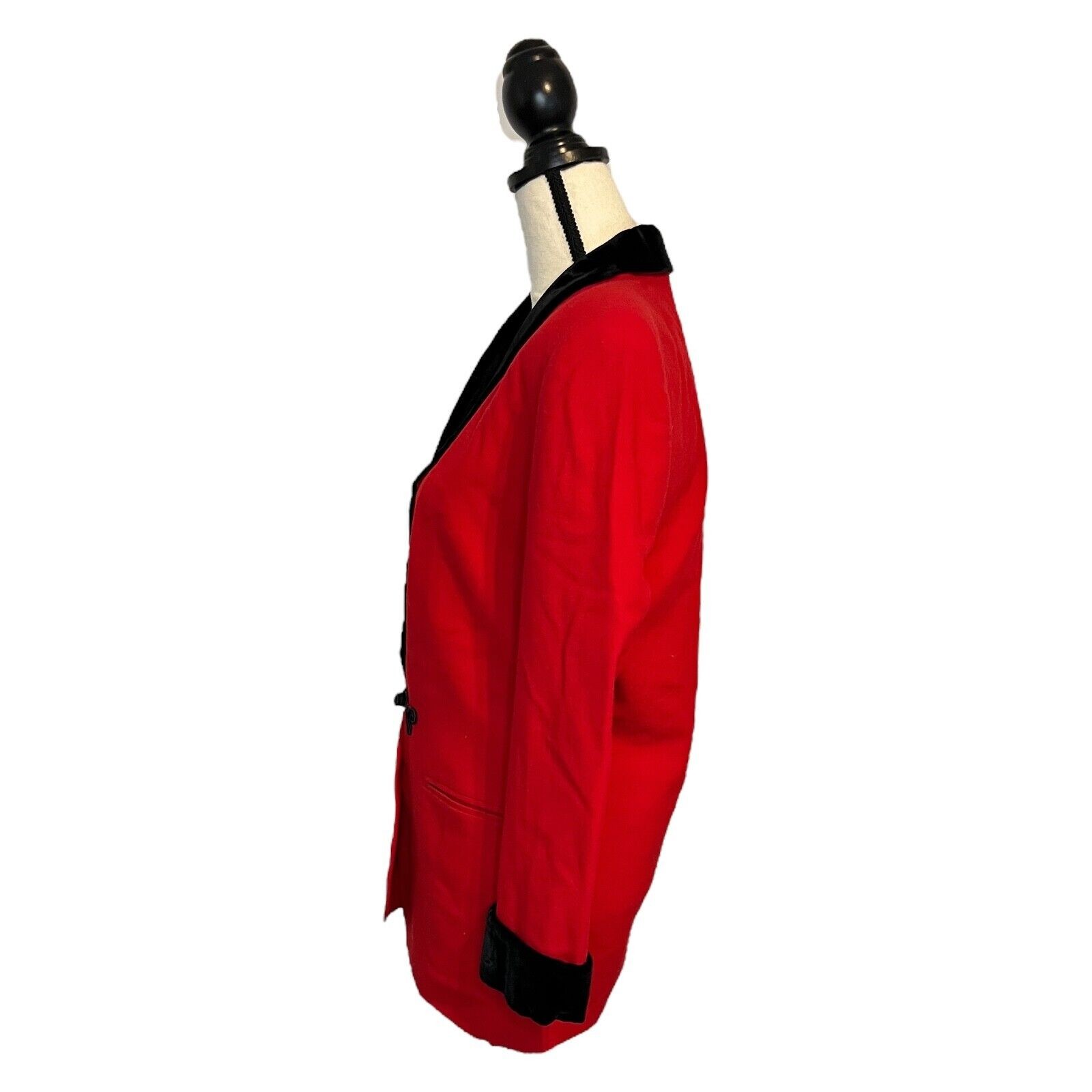 Vintage Valerie Stevens Red Wool Blazer Womens 2 Black Velvet Trim Jacket