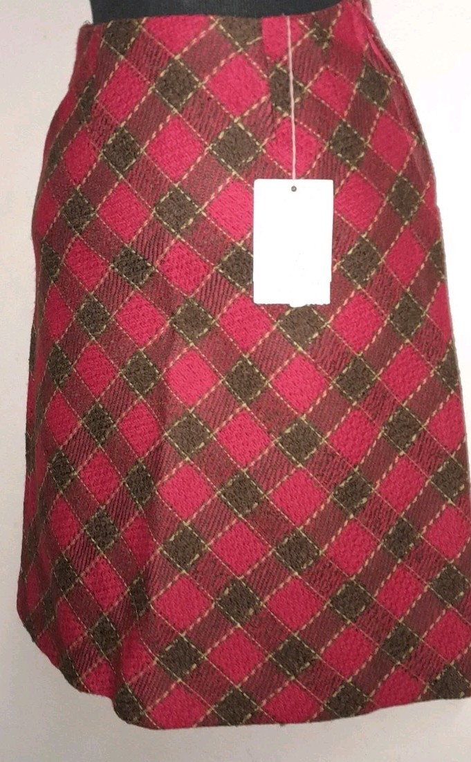 Vtg 60s Mod Scooter Gogo Pencil DEADSTOCK NOS Darlene Wool Red Plaid Skirt XS 22