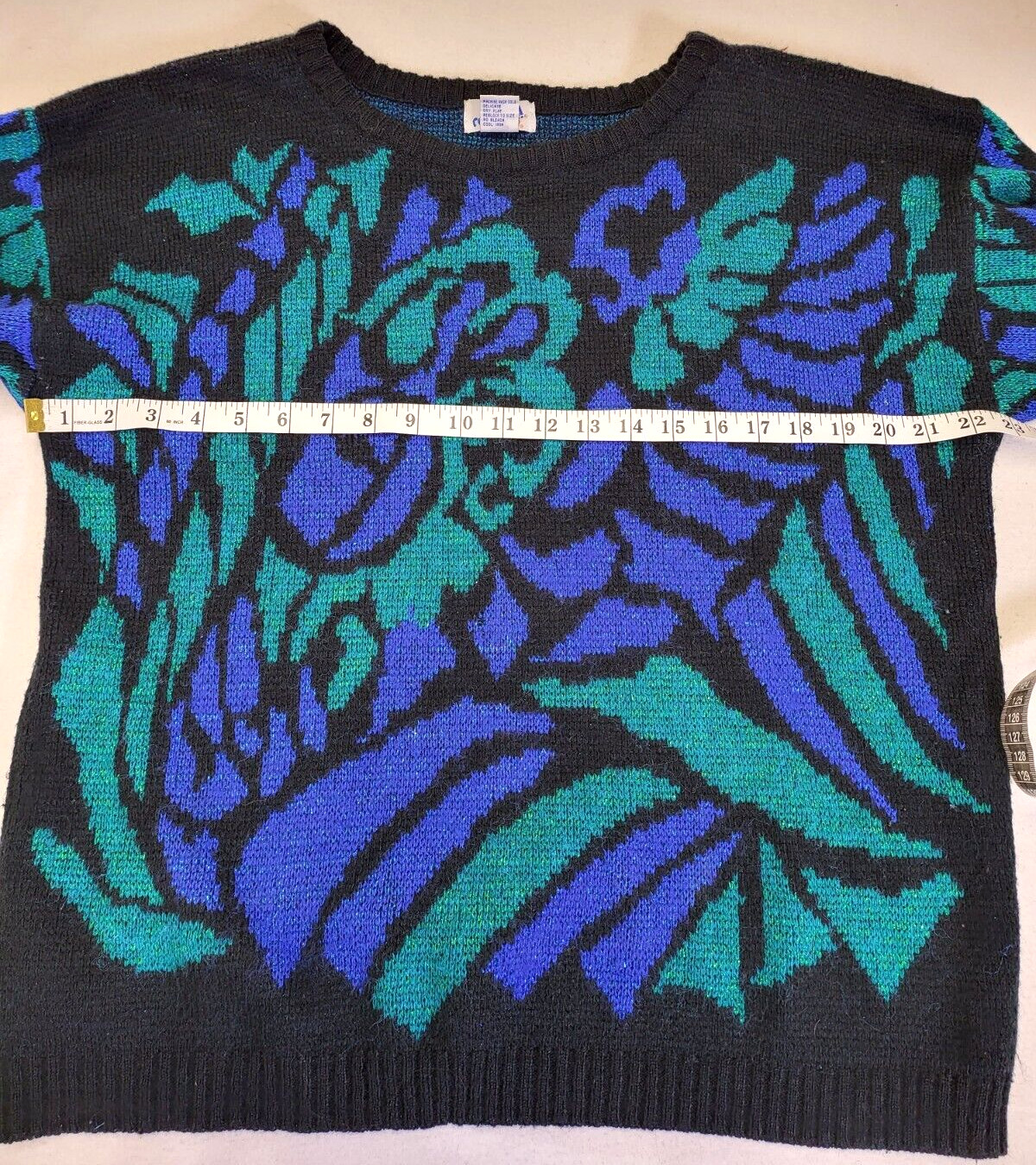 Vintage 80’s Sweater By Rejoice Abstract Design Metallic Purple Green Black 20W