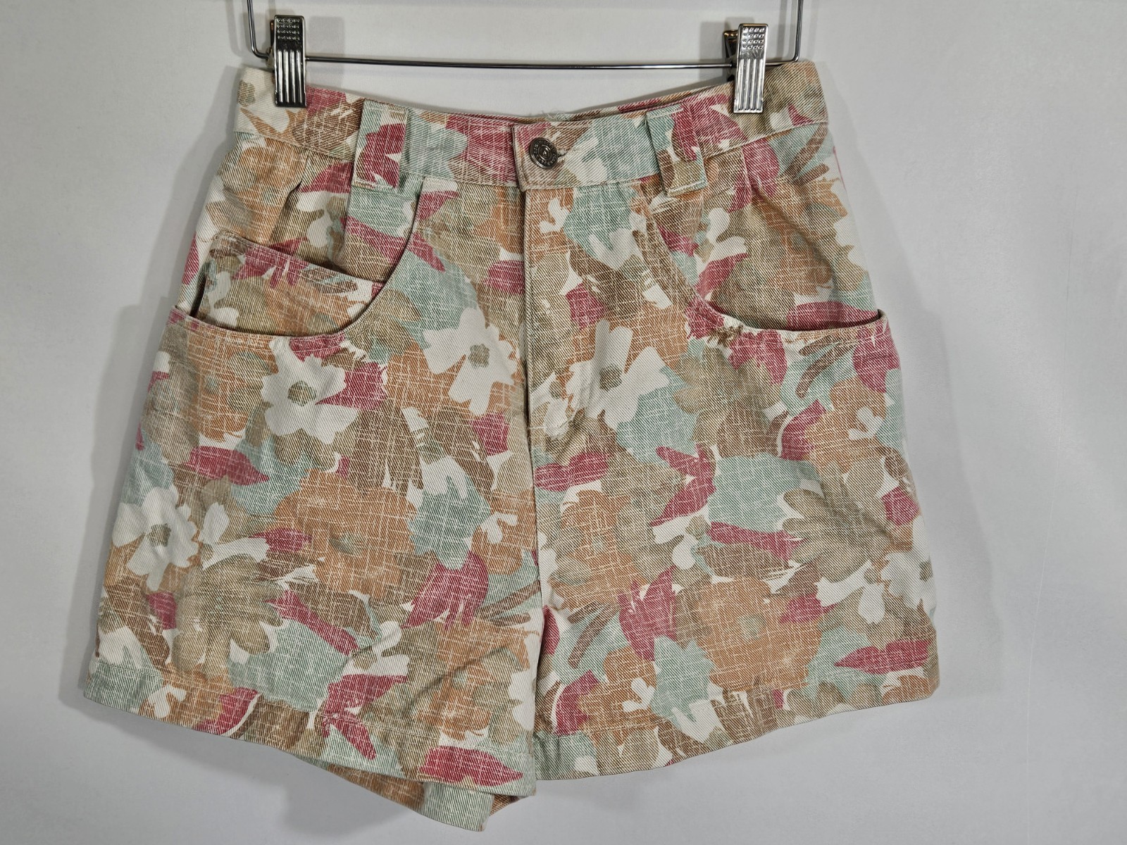 Vintage 80s 90s Bonjour Floral Denim Shorts High Waisted Festival Pleated Small