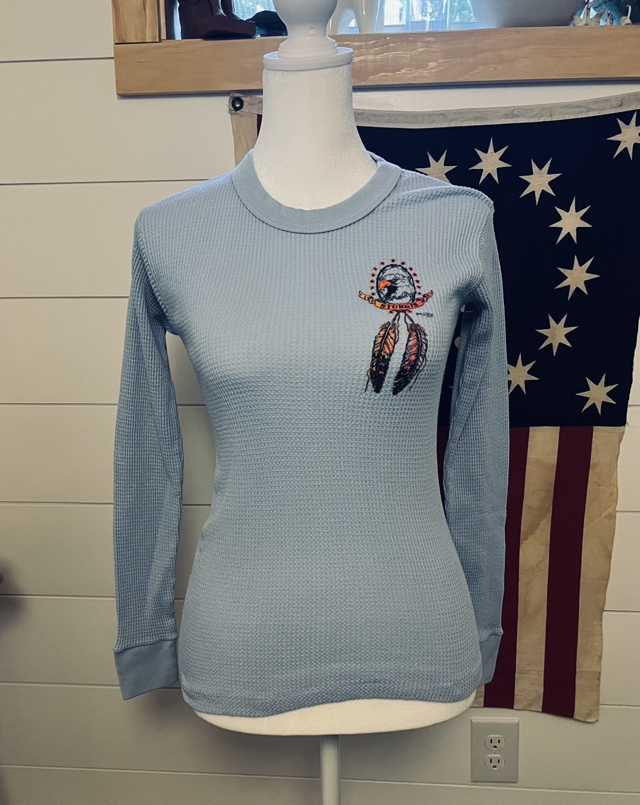 Vintage Sturgis Rally 1995 Women’s Medium Biker Graphic Thermal Top Blue