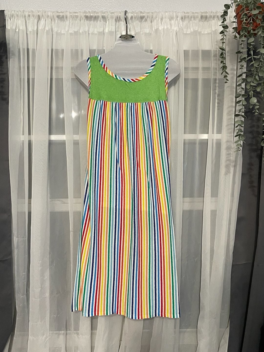 Vintage 1970s Rainbow Striped Terry Cloth Cover-up Dress House Dress