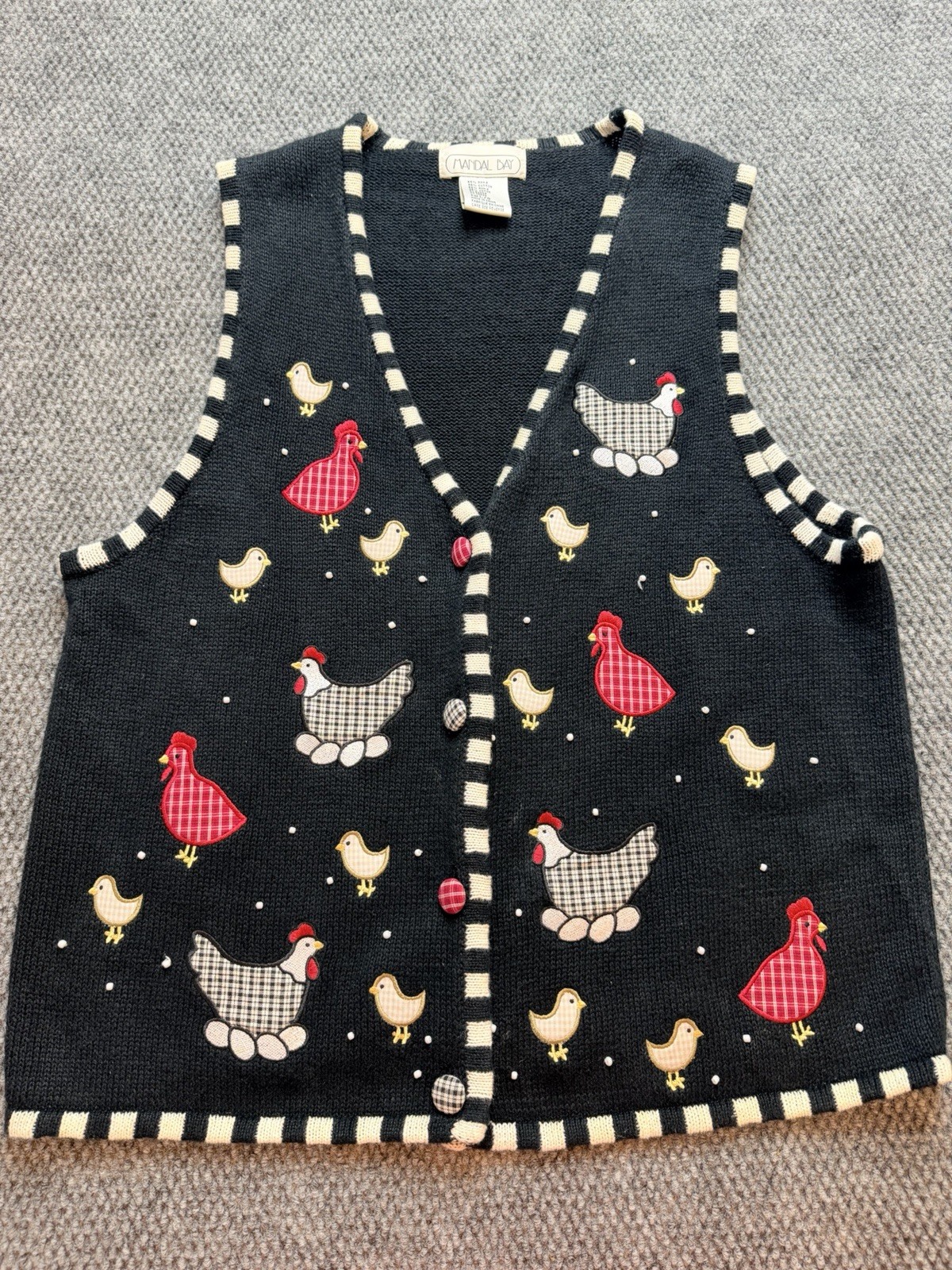 Vintage Mandal Bay Chicken Hen Chick Knit Sweater Vest Women’s Large Cottagecore