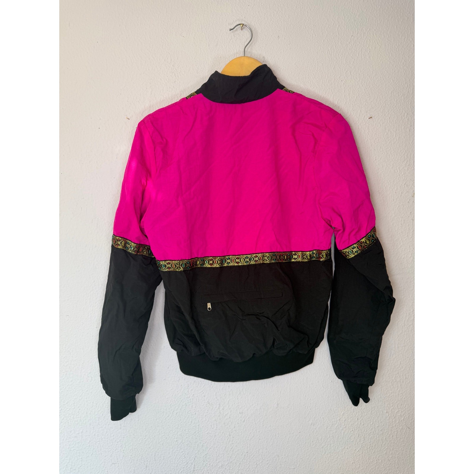 Vintage Bellweather Jacket Fleece 1990s Retro Pink Black Gold Trim Women Medium