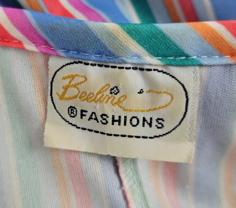 Vintage Beeline Polyester Striped Top with Ruffled Collar and Tie Waist Size XL?