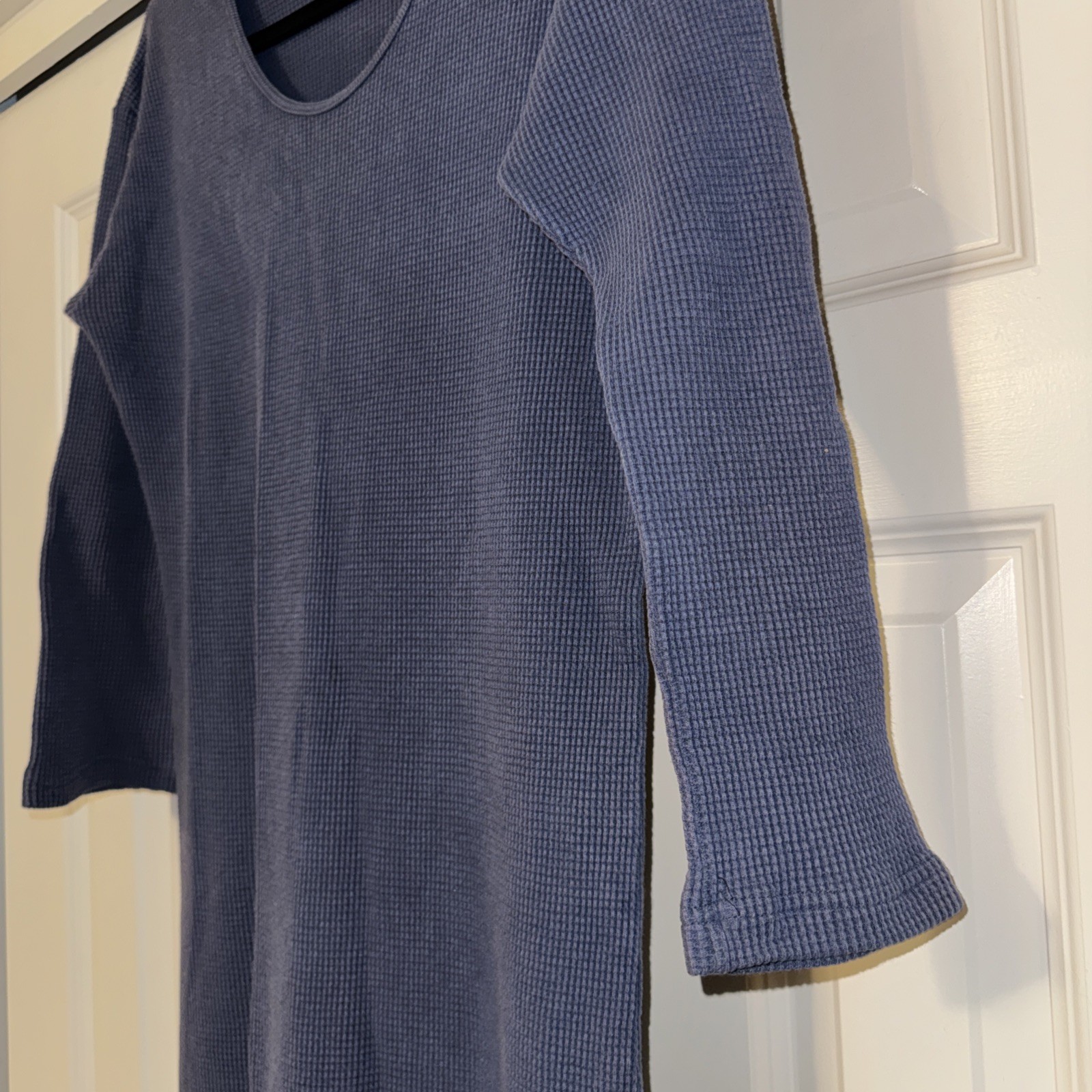 Liz & Jane Indigo Blue Cotton Maxi Dress MEDIUM waffle style long sleeves Y2K