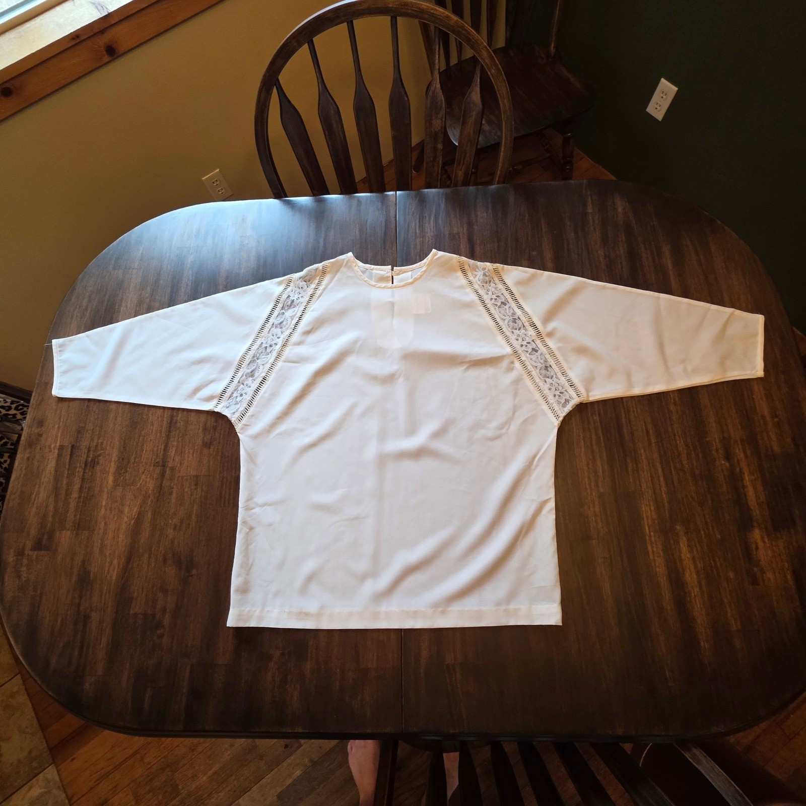 Vintage Lee Mar Pageant Cream White Lace Ladder Insert Blouse Top Sz 14 6170