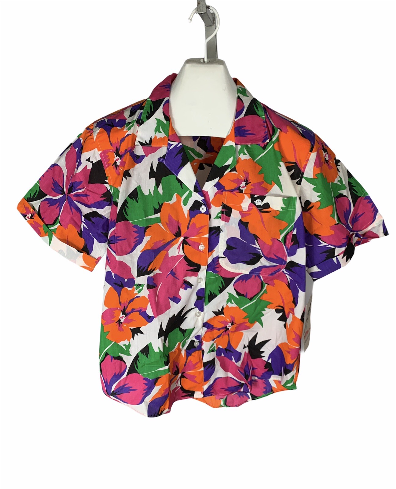 New Sport Carriage Court Women’s Hawaiian Button Up 80’s Size M Floral Bright