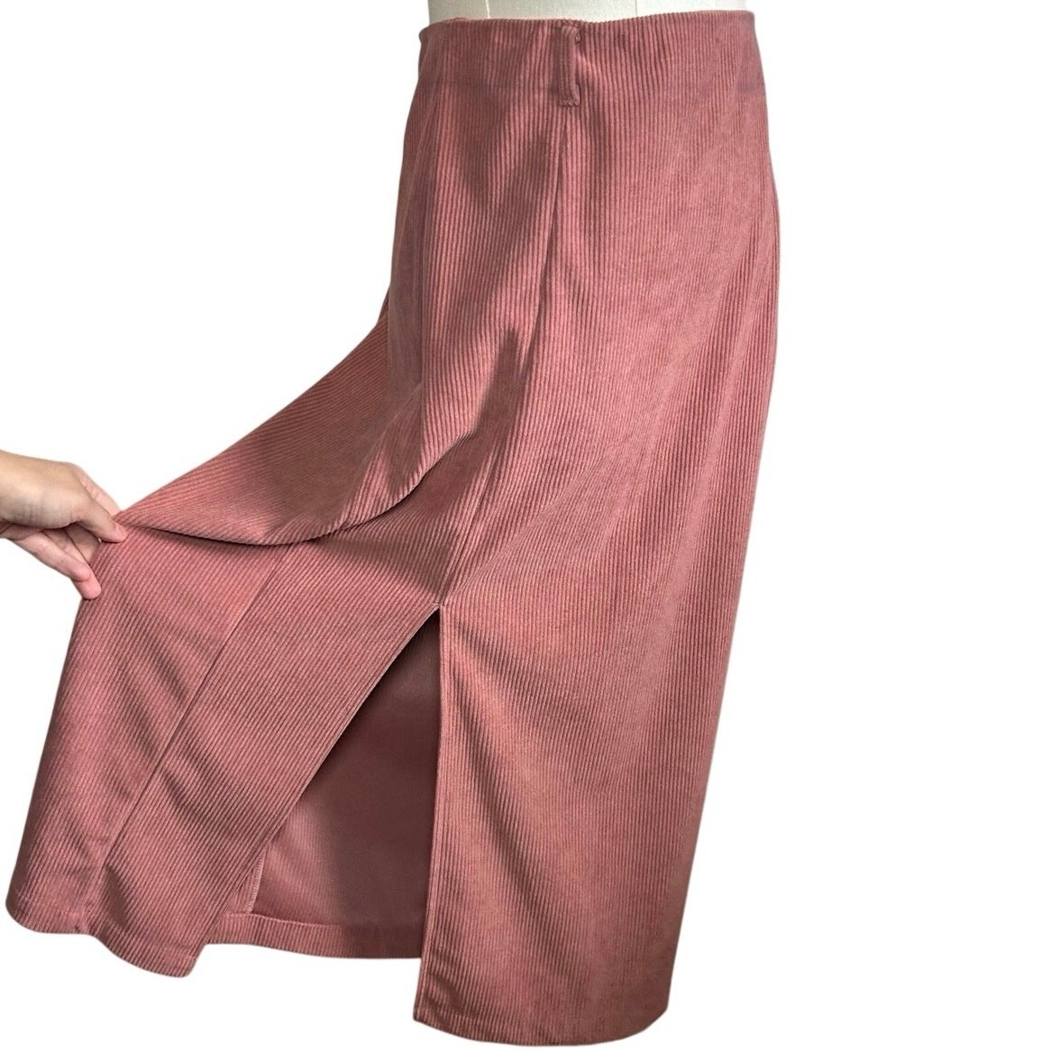 VTG 90s Mauve Thick Corduroy Midi Skirt M Grunge Minimalist Casual Cottage Boho