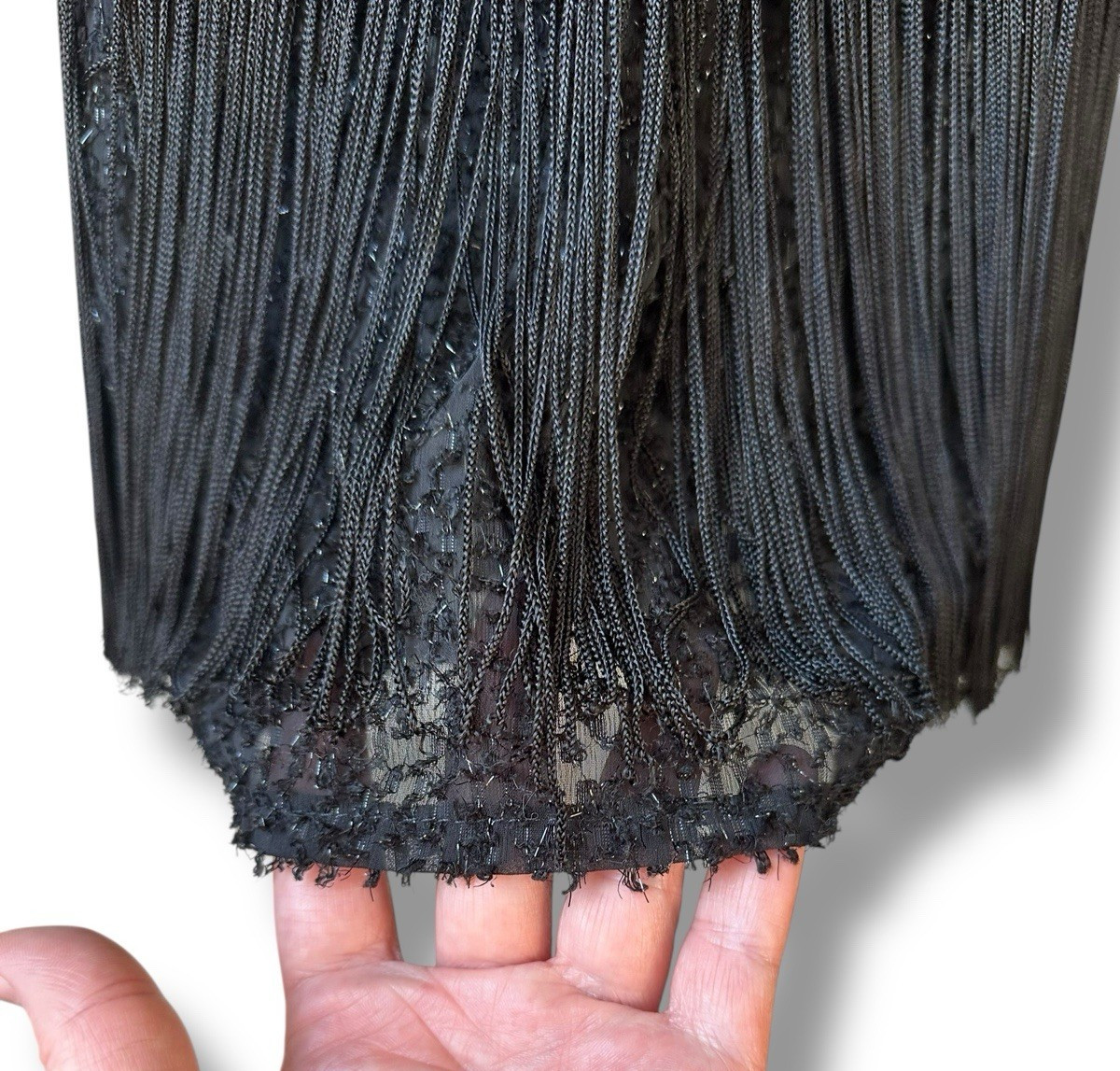 Vintage 70s Sparkly 20s Flapper Black Fringe Party Dress Sequin Trim 5/6 LA GLO
