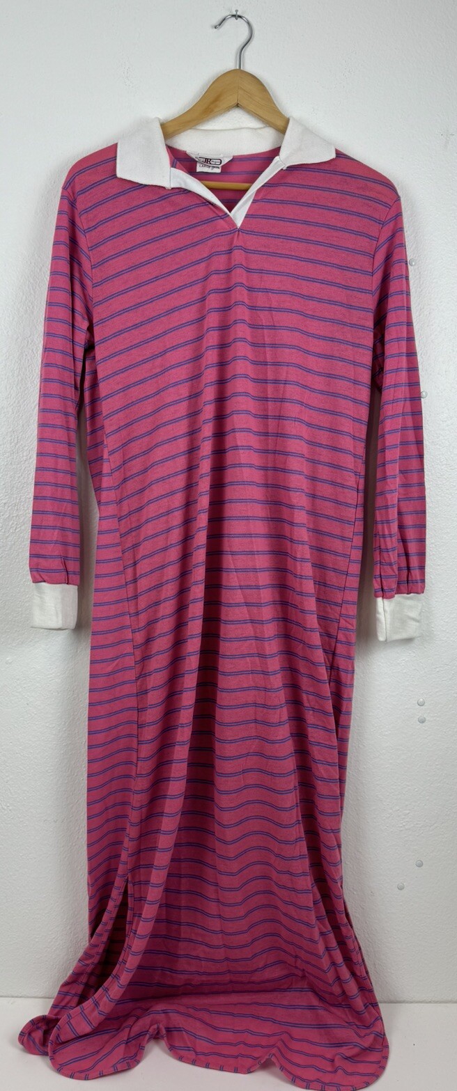 Sears Jr Bazaar Collared Polo Style Night Gown Pink Striped Large 13-15