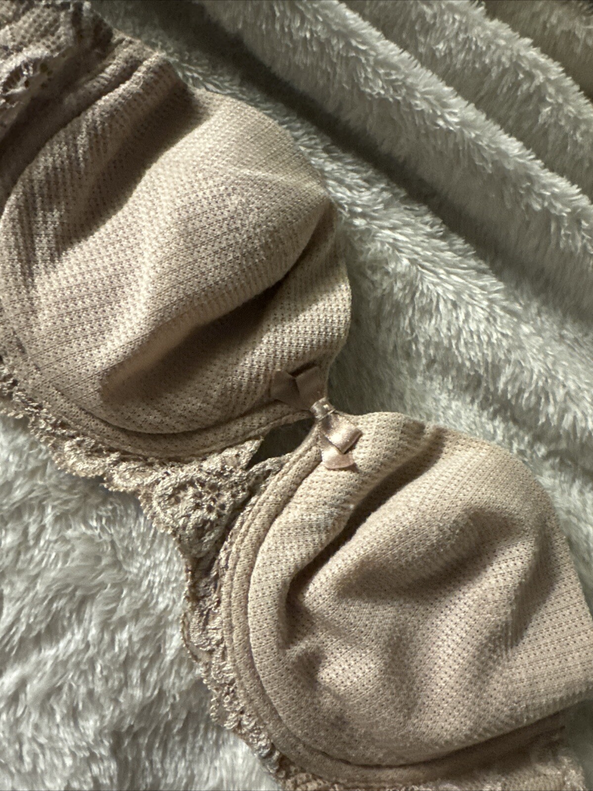 Vintage Warners Strapless Underwire Beige lace Sides Bra 30B