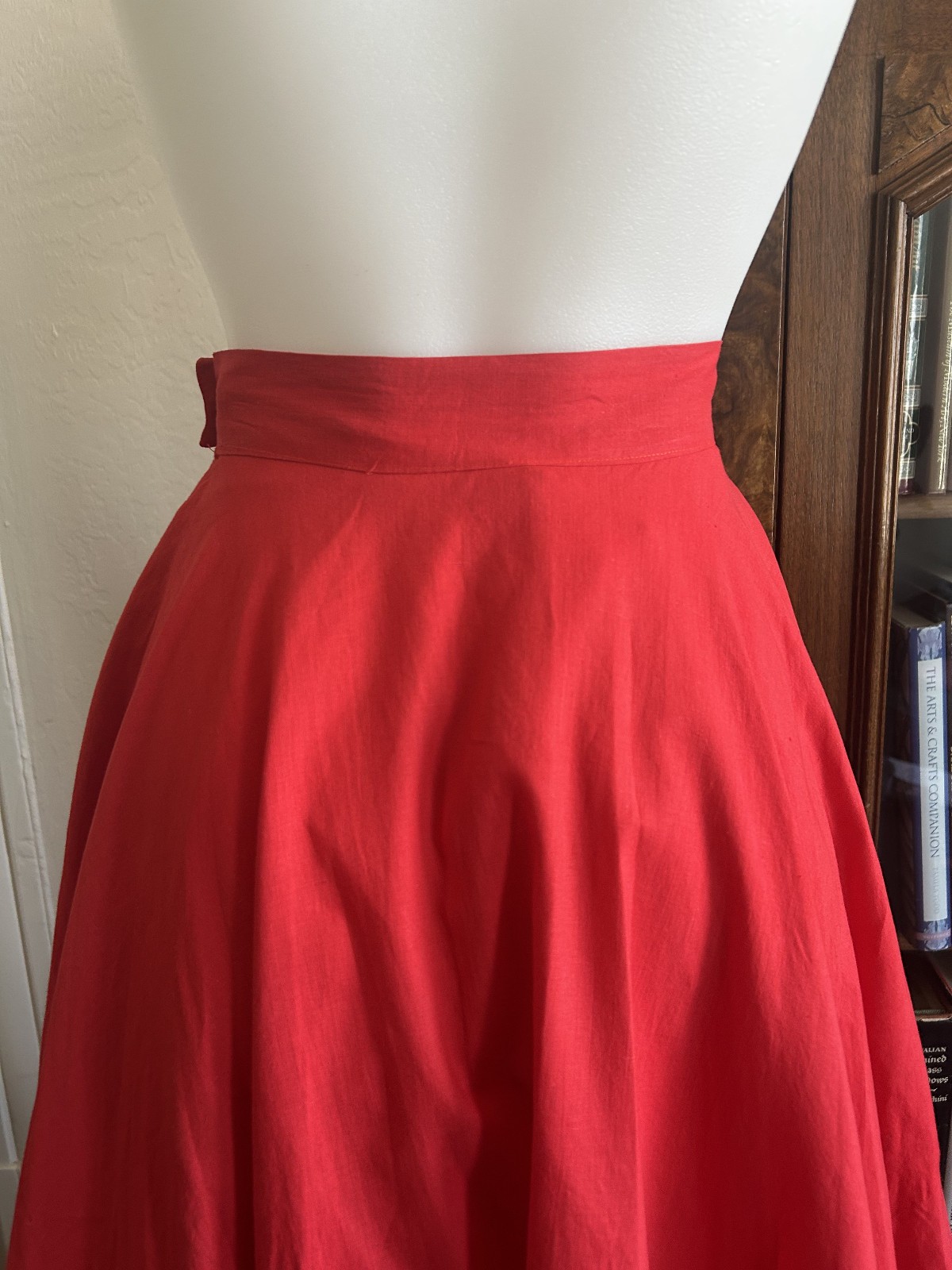 Vintage 1950s Cotton Handmade Red Circle Skirt Full Sweep Rockabilly Pinup 27W M