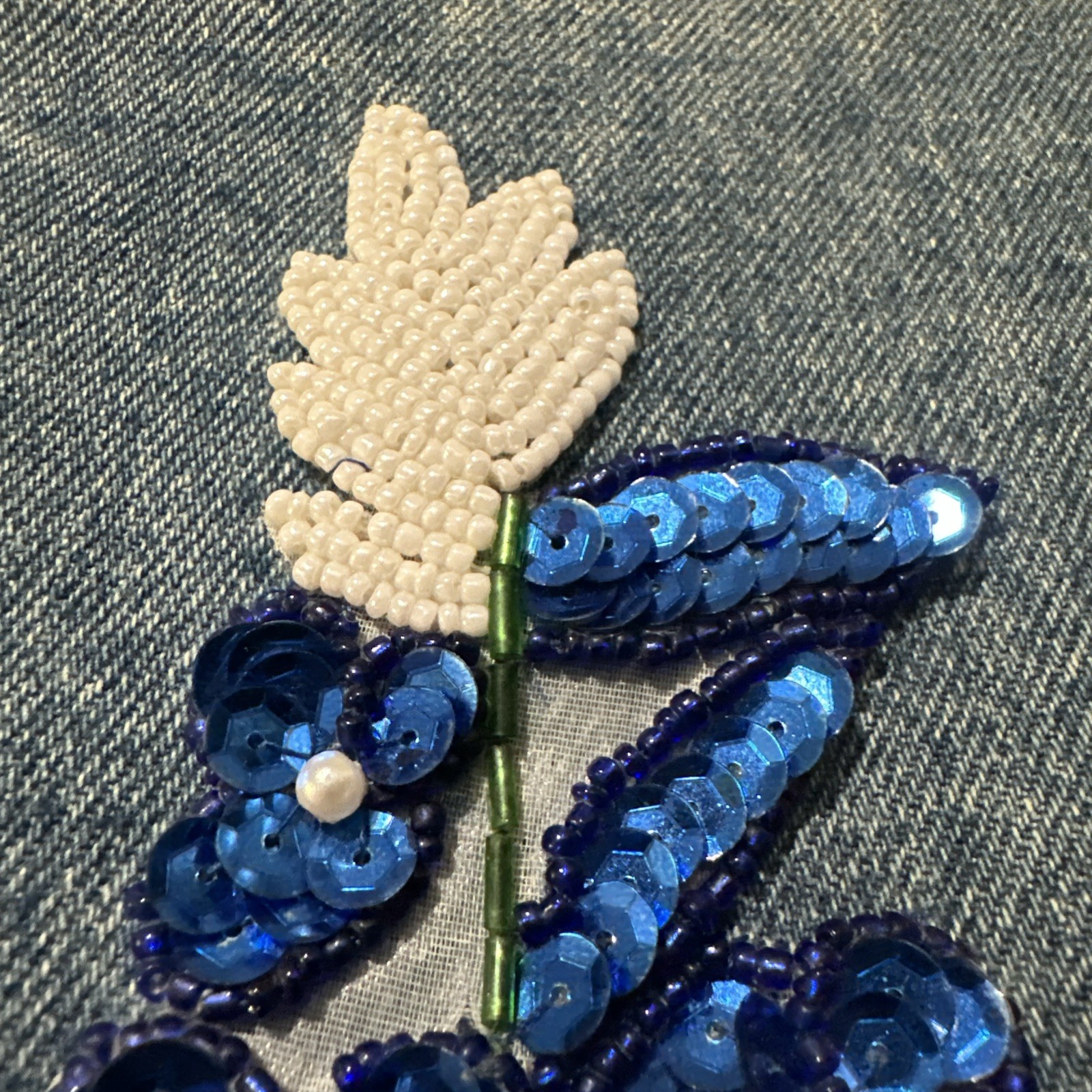 Vtg Mod Maid Denim Jacket Texas Bluebonnet Beaded Gold Fringe Western Cowgirl L